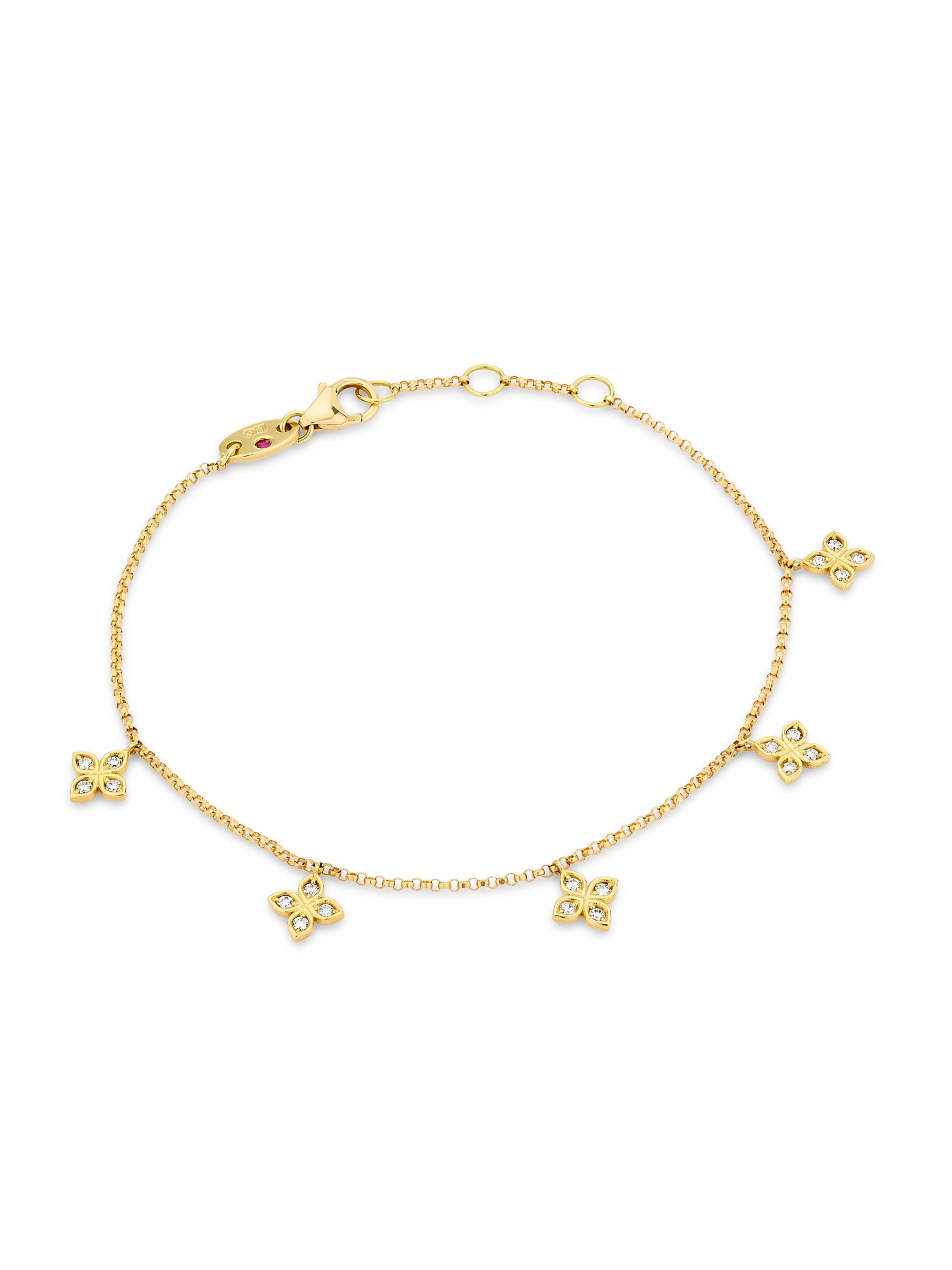Roberto Coin Women's Venetian Princess 18K Yellow Gold & 0.18 TCW Diamond Flower Charm Bracelet - Yellow Gold