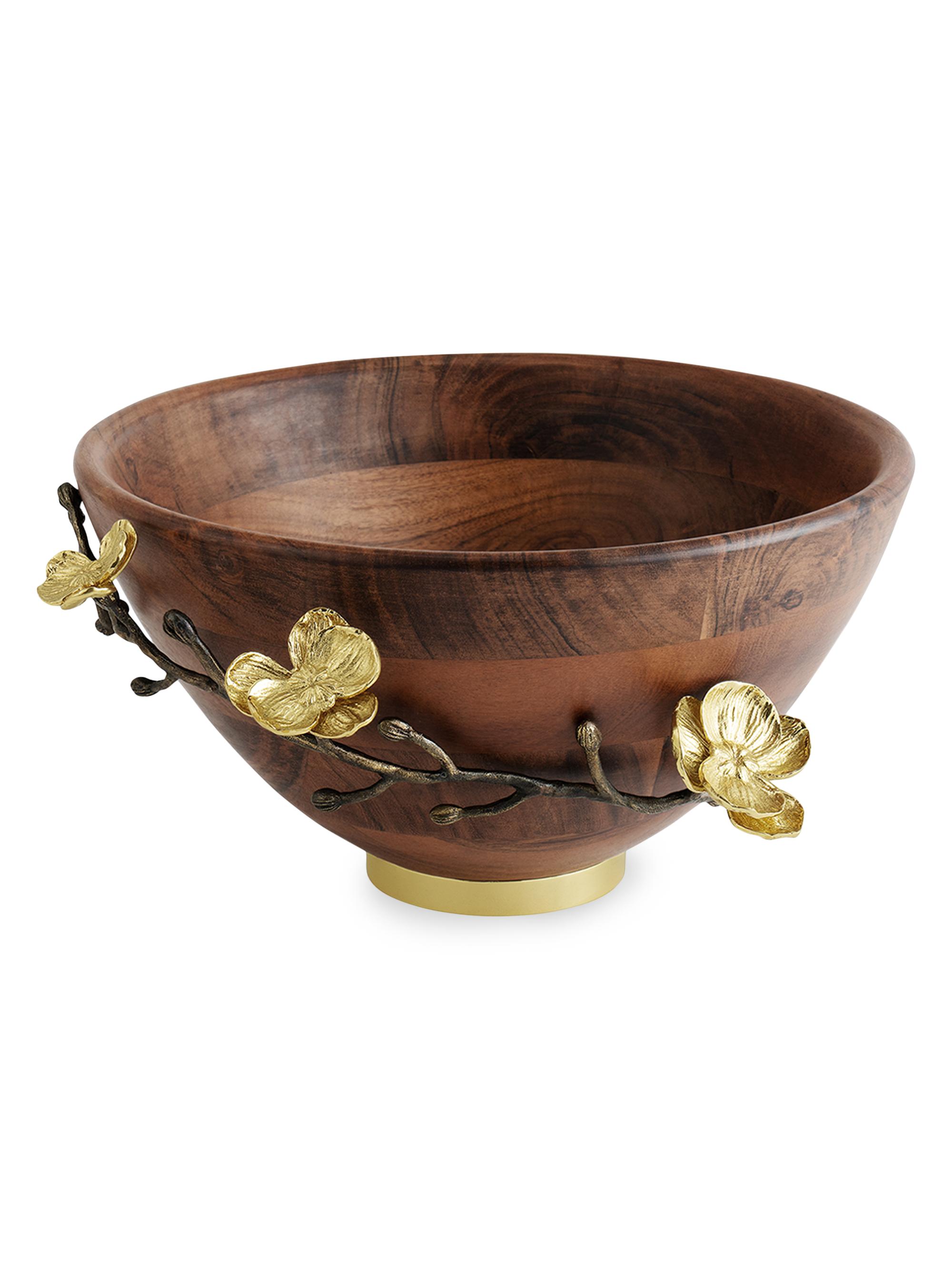 Michael Aram Gold Orchid Wooden Bowl - Brown