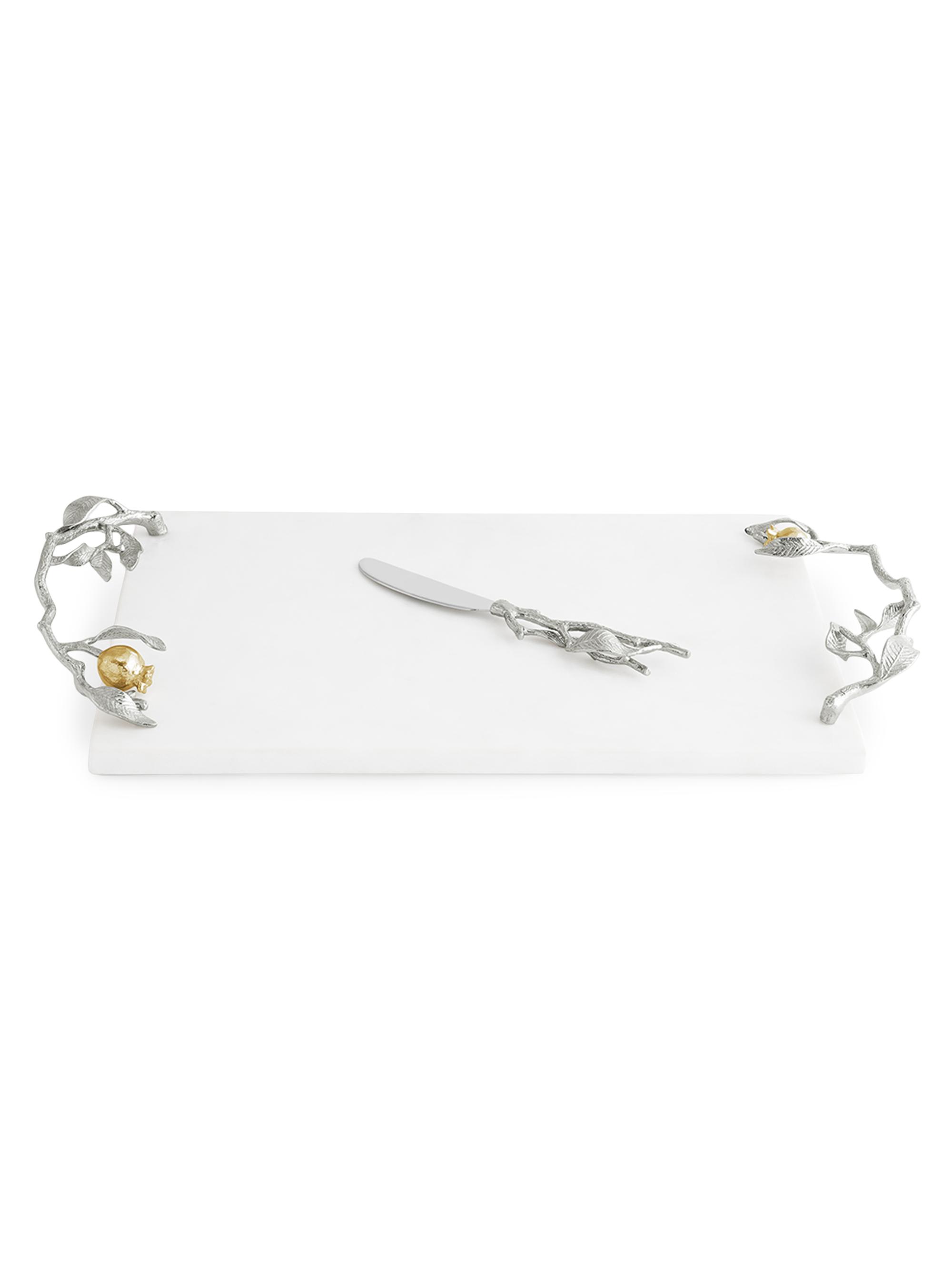 Michael Aram Pomegranate Silver & Gold Cheeseboard & Spreader - Grey White