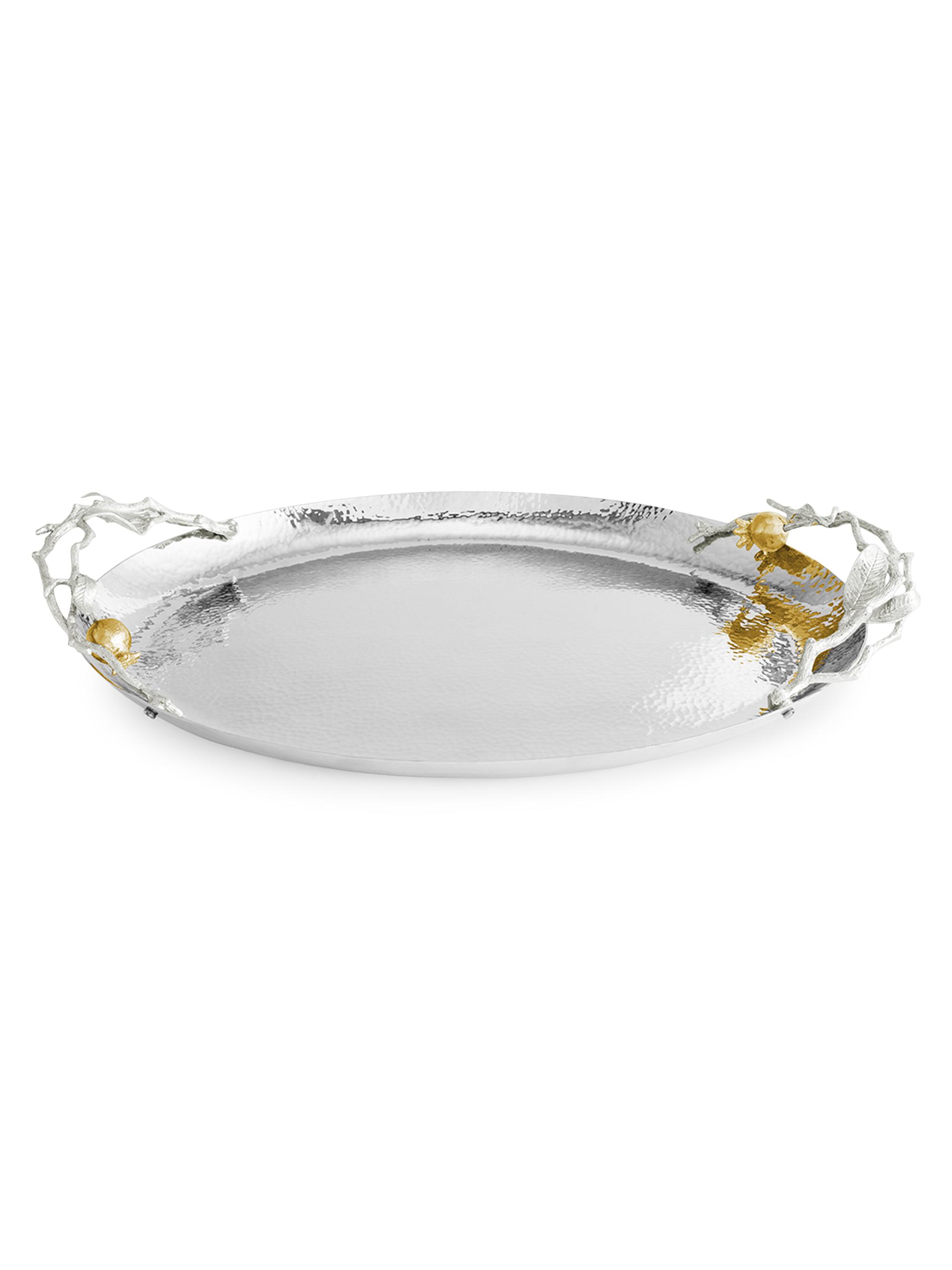 Michael Aram Pomegranate Silver & Gold Oval Tray - Yellow Green