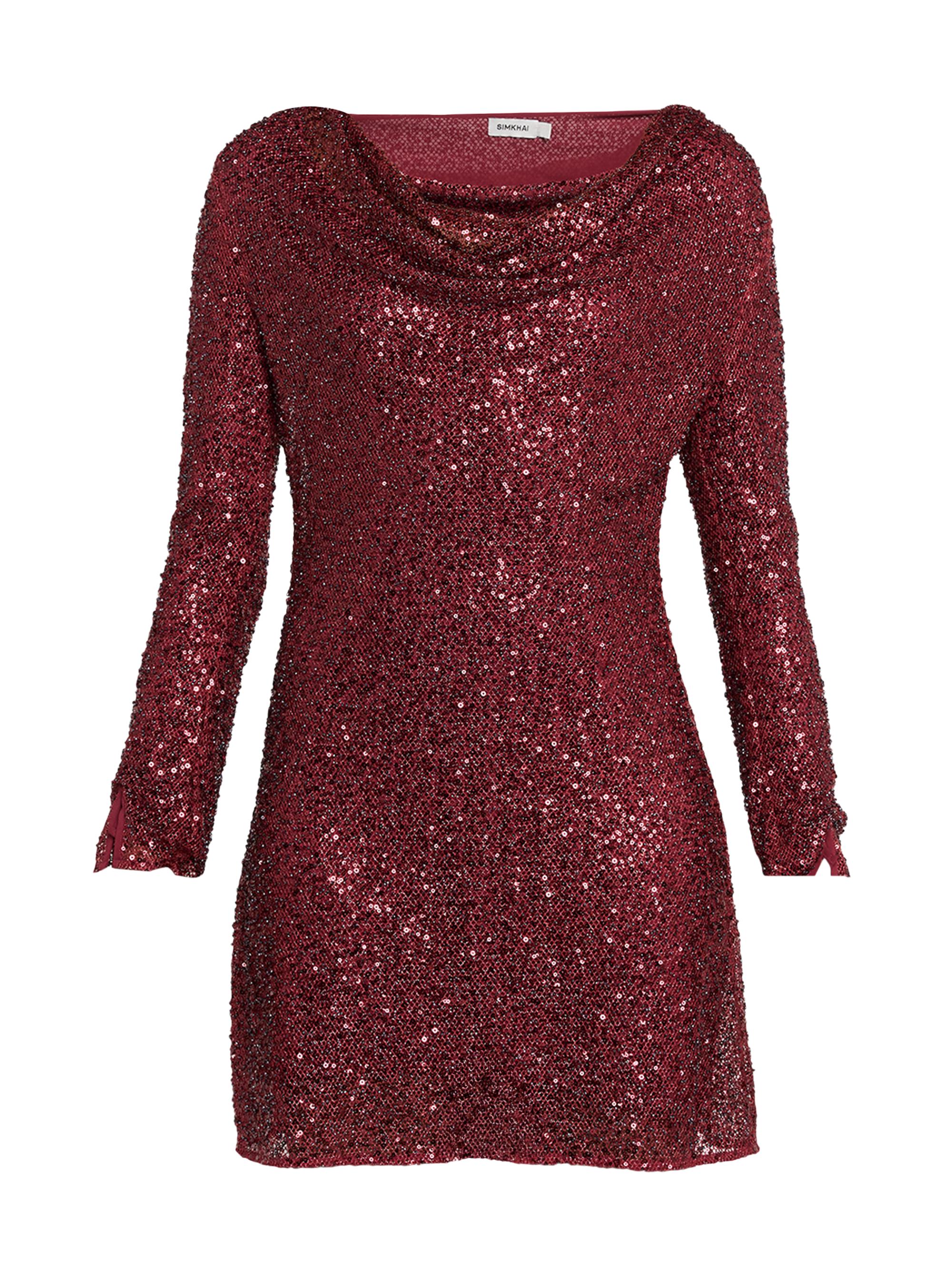SIMKHAI Women's Emmy Cowlneck Beaded Sequin Minidress - Dark Red