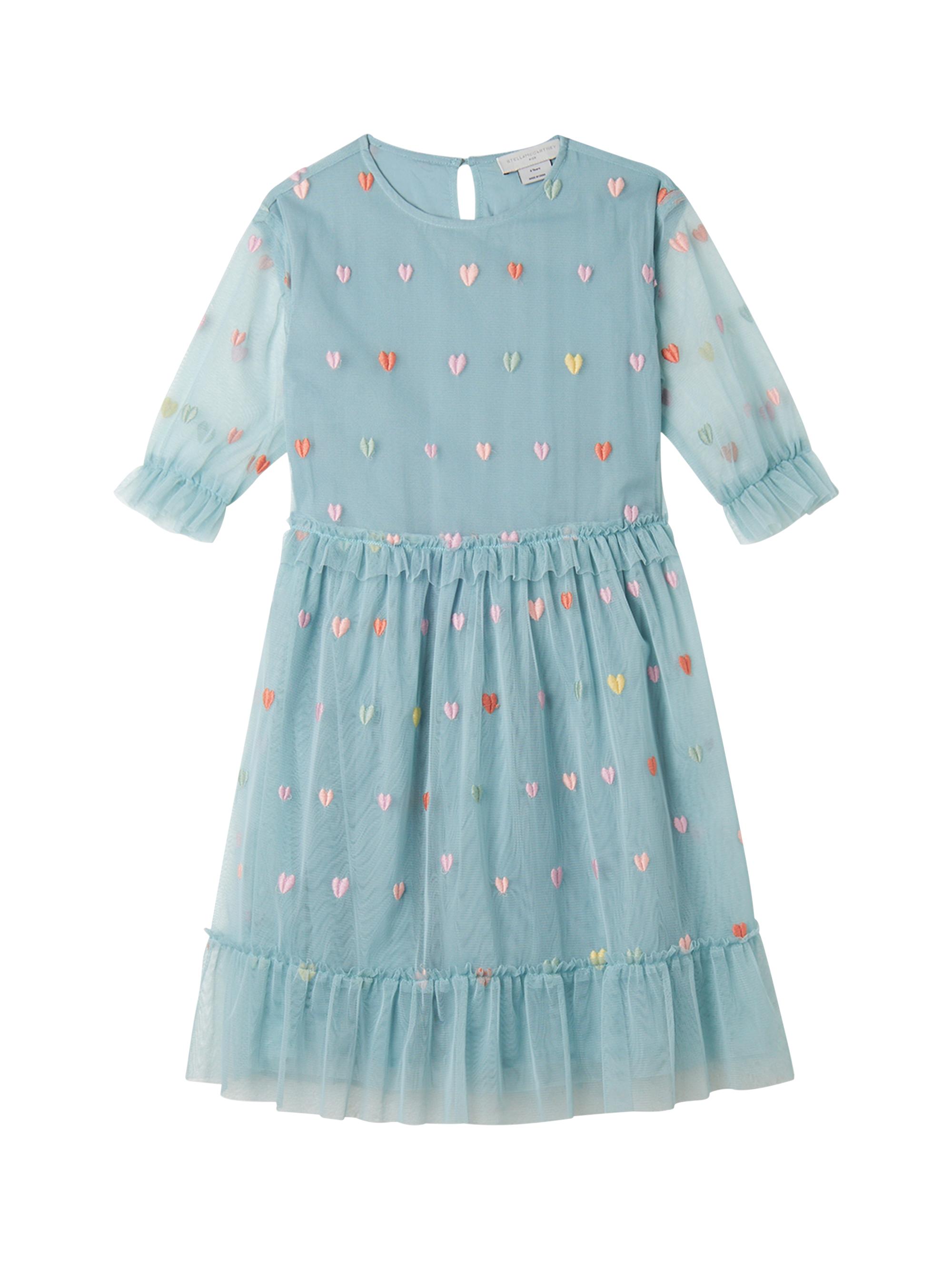 Stella McCartney Little Girl's & Girl's Embroidered Hearts Frill-Sleeve Tulle Dress - Blue