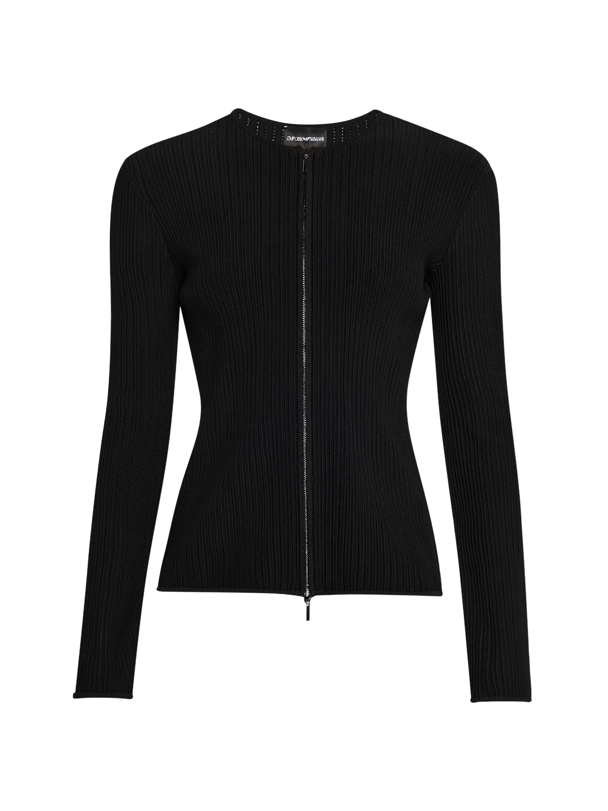 Emporio Armani Women's Ottoman Rib-Knit Full-Zip Jacket - Black