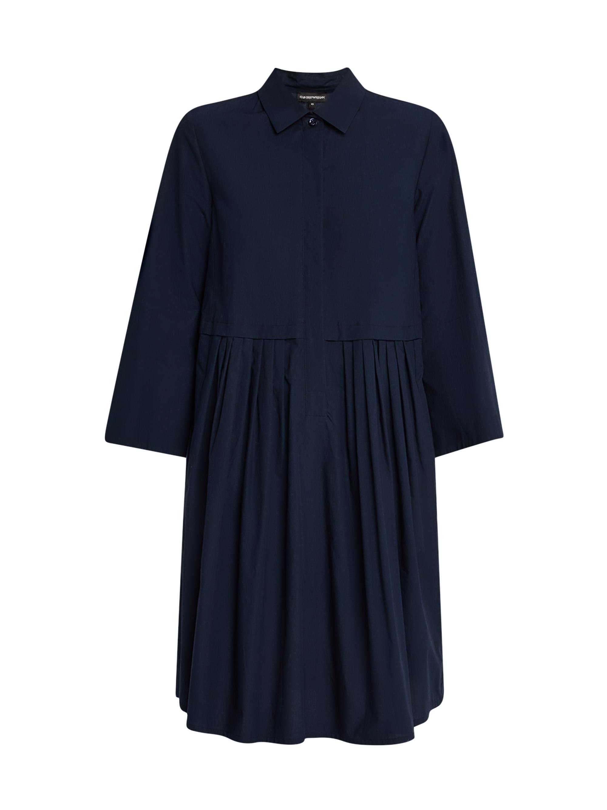 Emporio Armani Women's Cotton Poplin Pleated Shirtdress - Navy