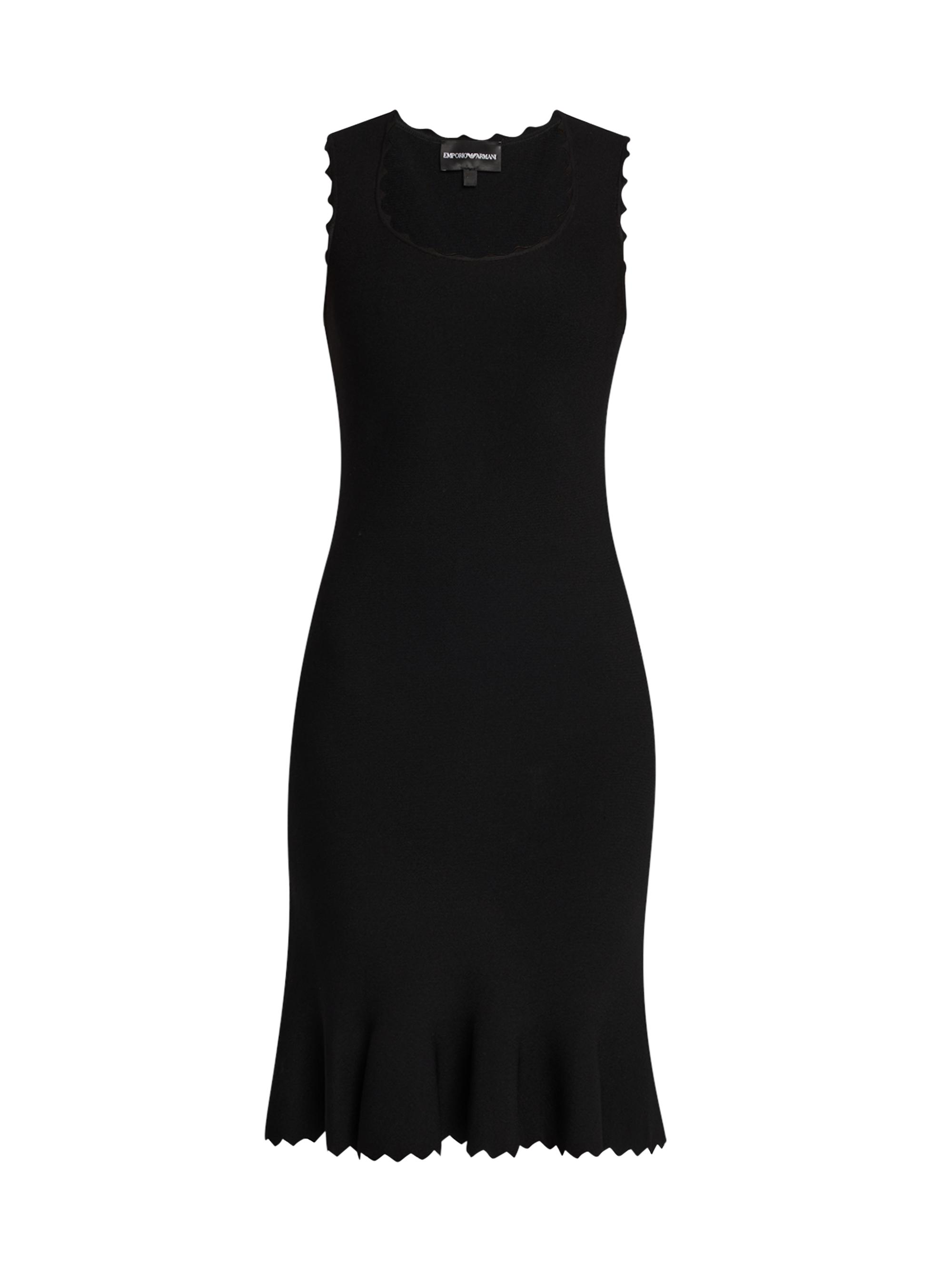 Emporio Armani Women's Sleeveless Scalloped Stretch Milano Knee-Length Dress - Black