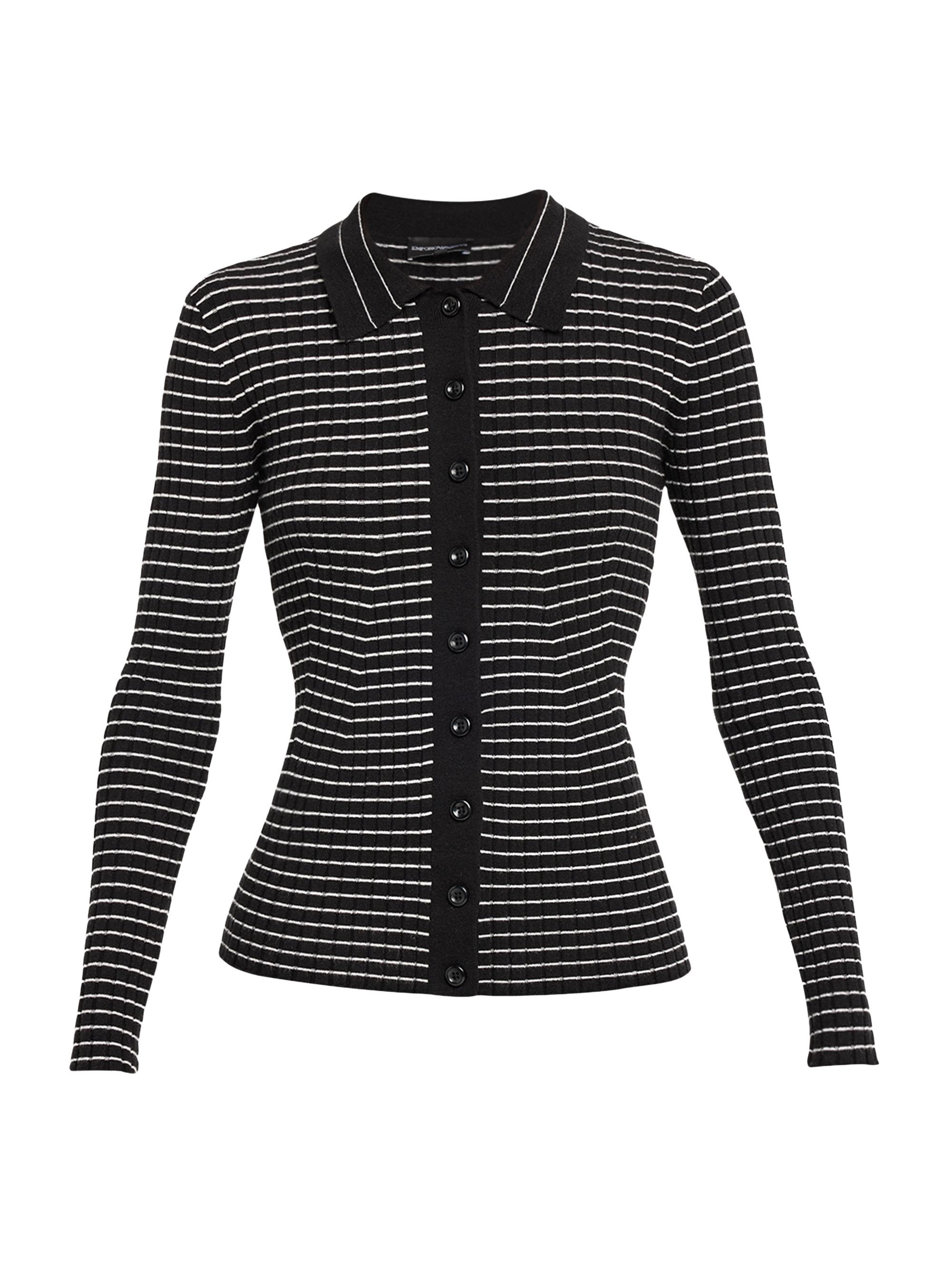 Emporio Armani Women's Striped Button-Down Rib-Knit Cardigan - Black White