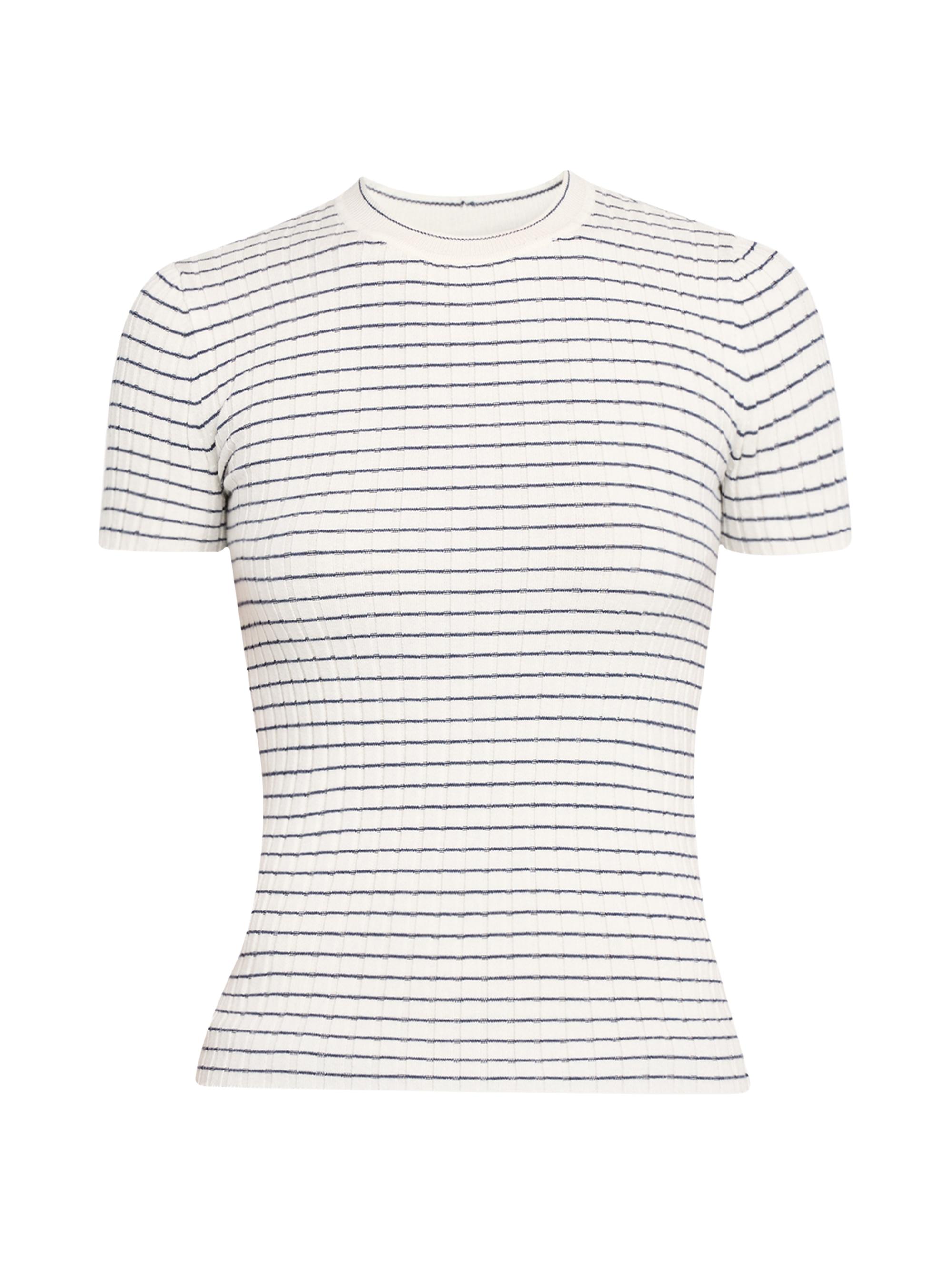 Emporio Armani Women's Striped Rib-Knit Crewneck T-Shirt - White Blue