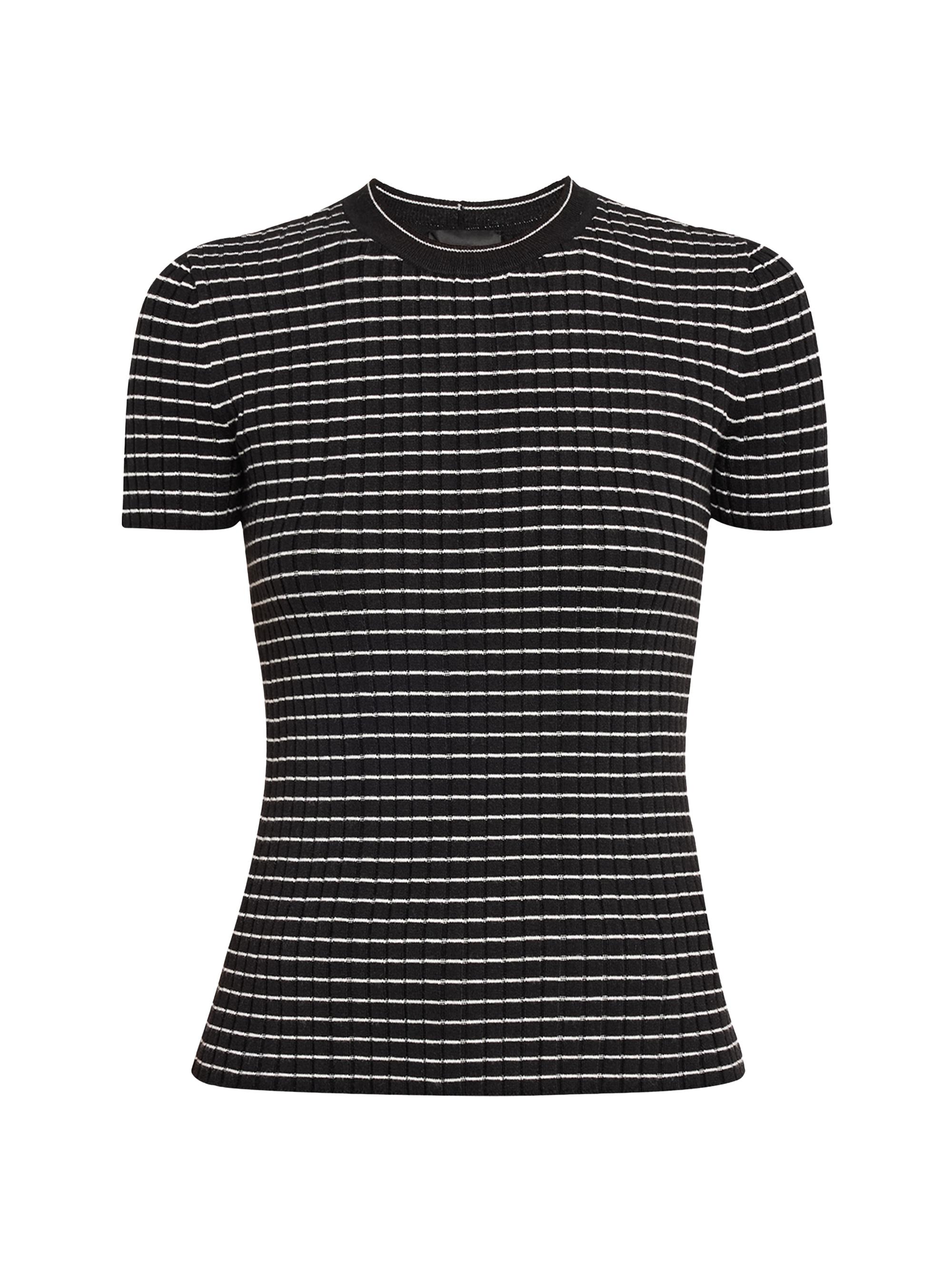 Emporio Armani Women's Striped Crewneck Rib Knit Tee - Black White