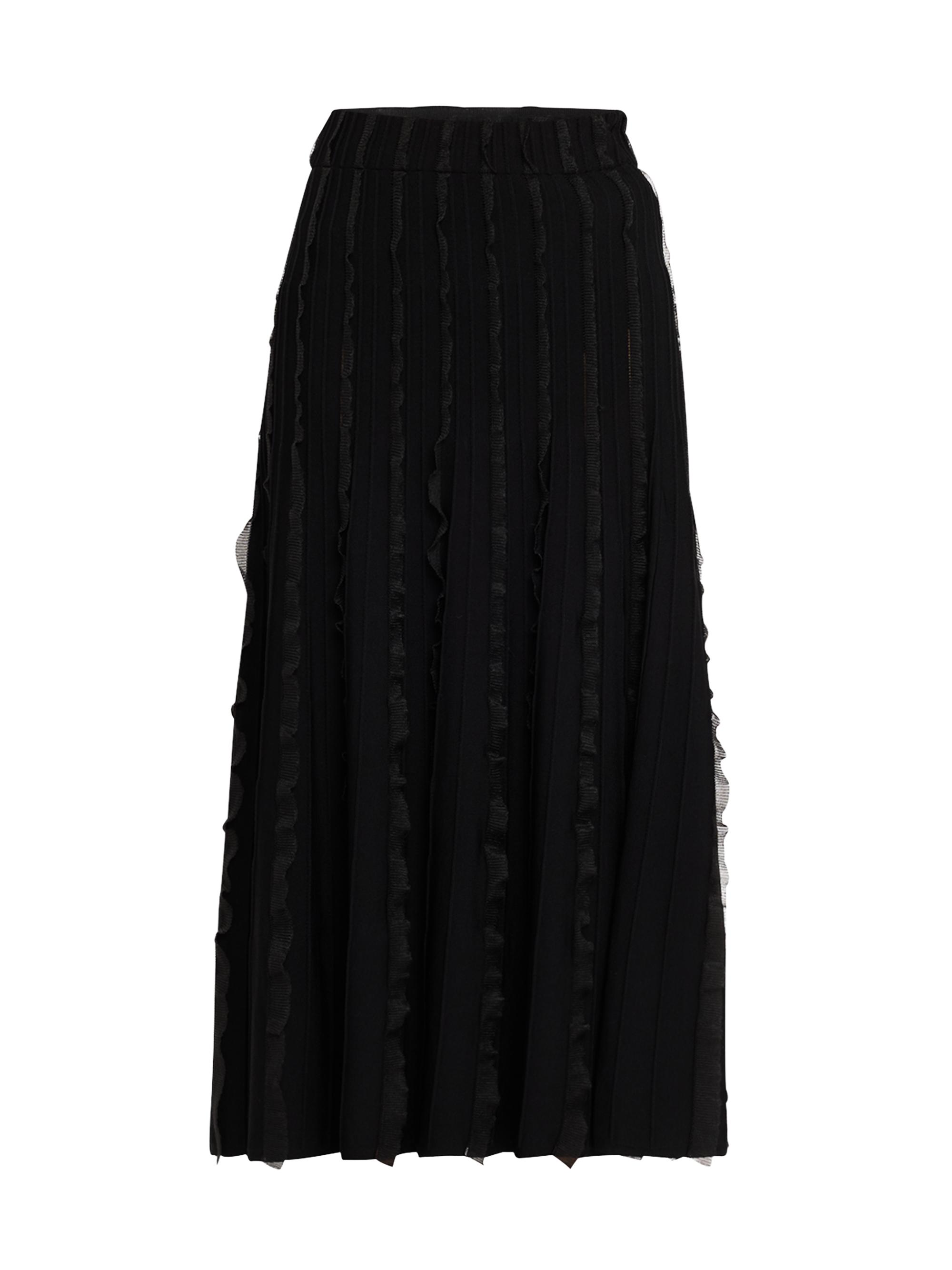 Emporio Armani Women's Ribbed Ruffle-Trim Midi-Skirt - Black