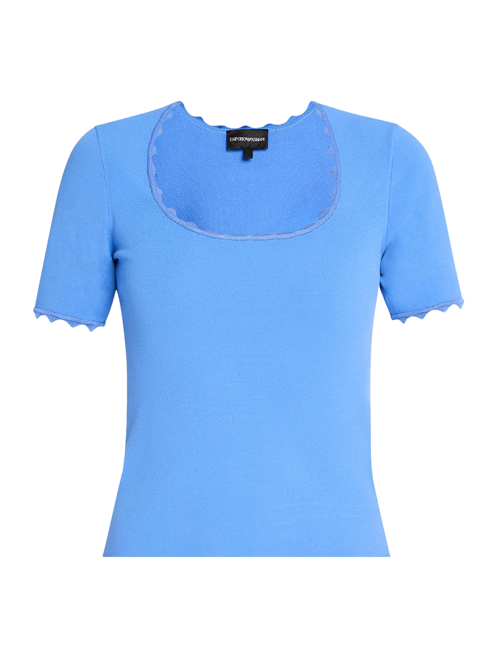 Emporio Armani Women's Stretch Milano Scalloped Top - Medium Blue