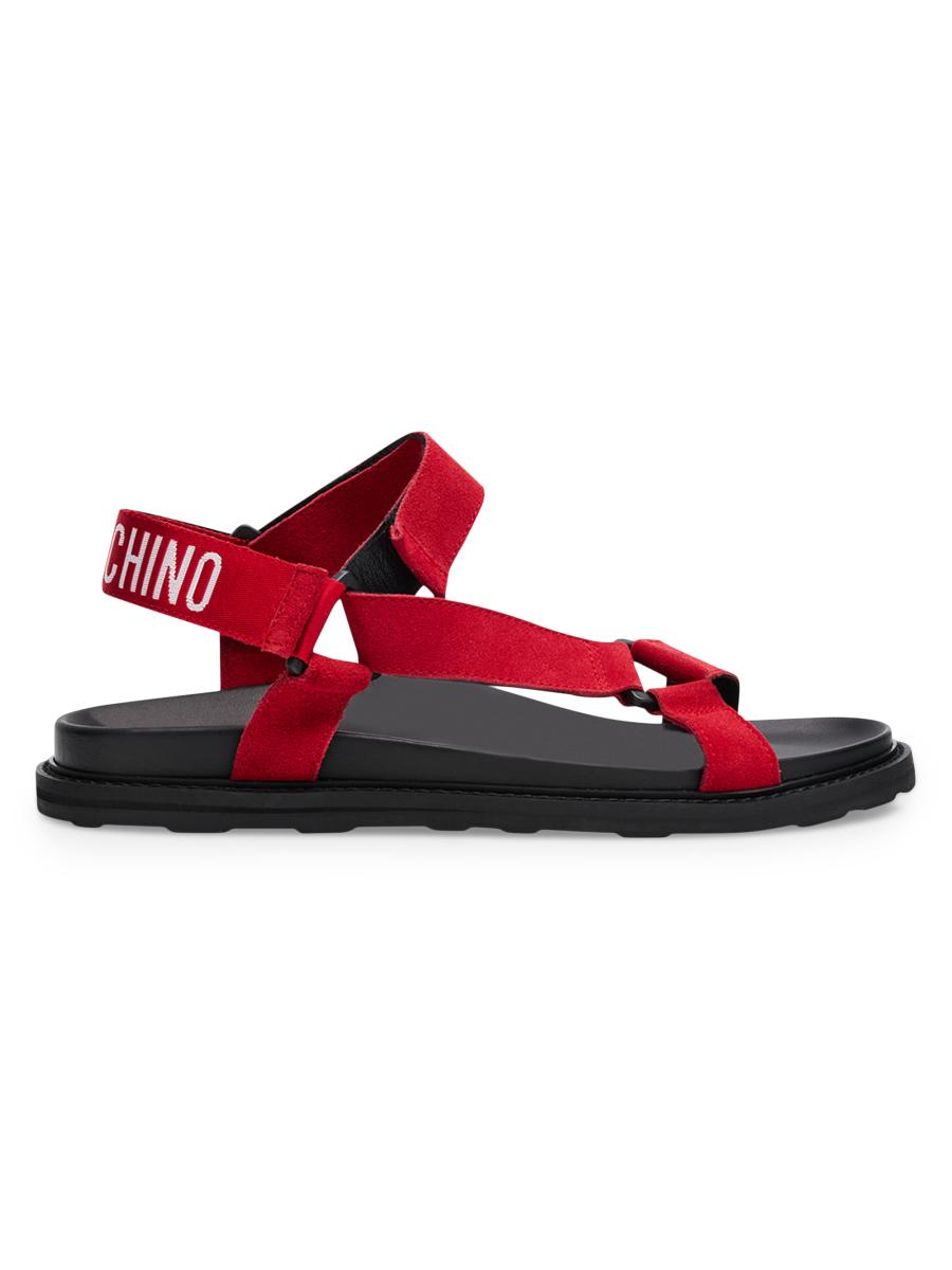 Moschino Leather & Suede Logo Strap Sandals | Saks Fifth Avenue