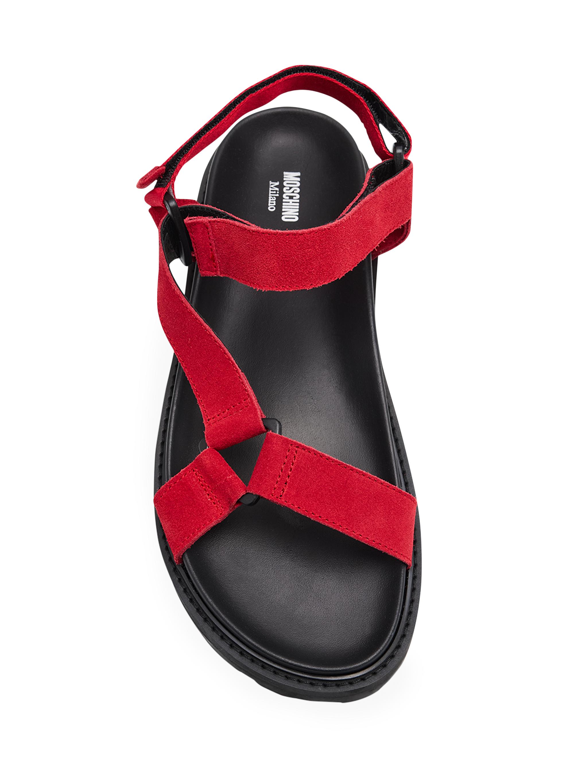 Moschino Leather & Suede Logo Strap Sandals | Saks Fifth Avenue