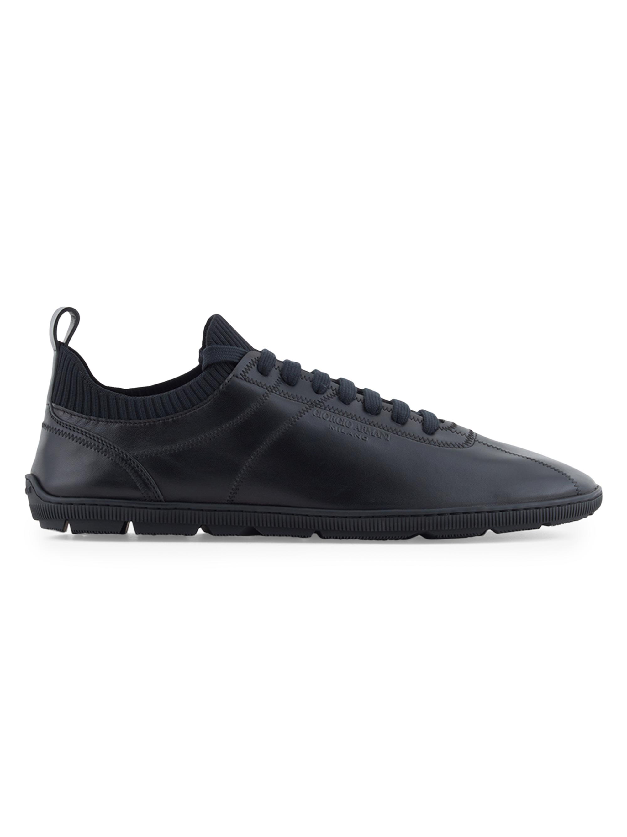 Giorgio Armani Men's Leather Knit-Lining Low-Top Sneakers - Black
