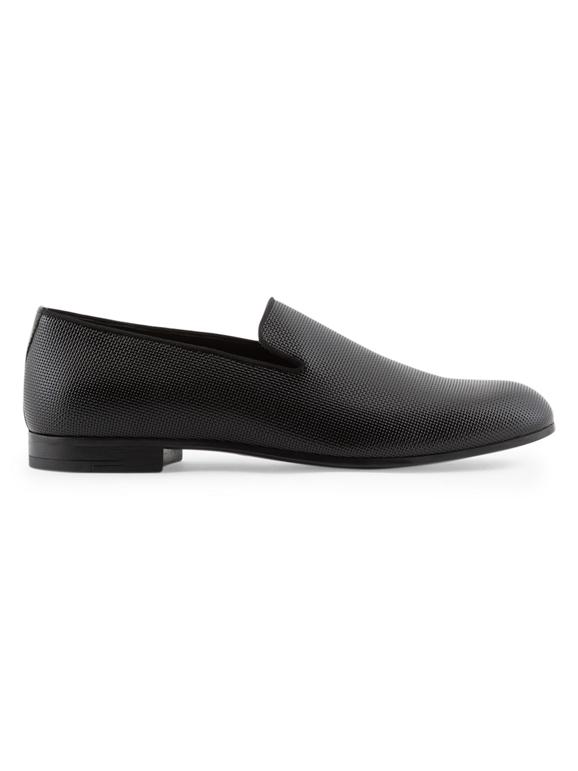 Giorgio Armani Men's Venetian Textured Leather Loafers - Black