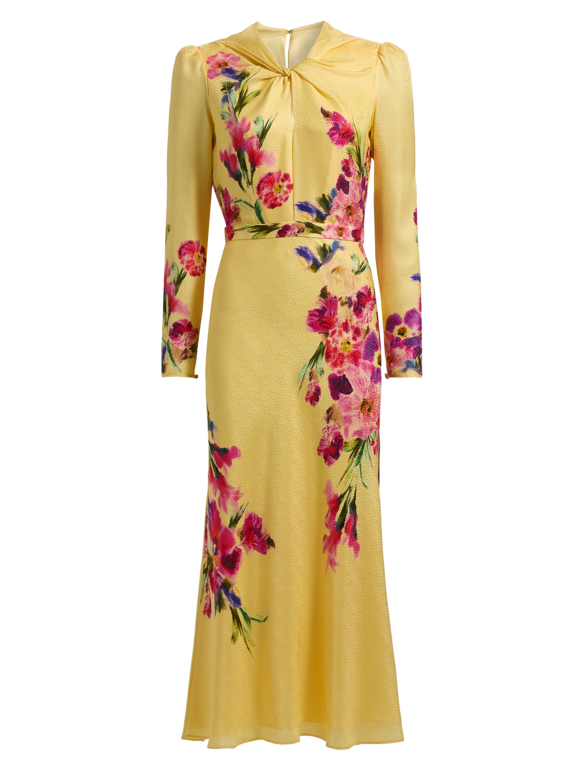Saloni Women's Claudia Floral Satin Silk Midi-Dress - Kanjiro Adorning Placement