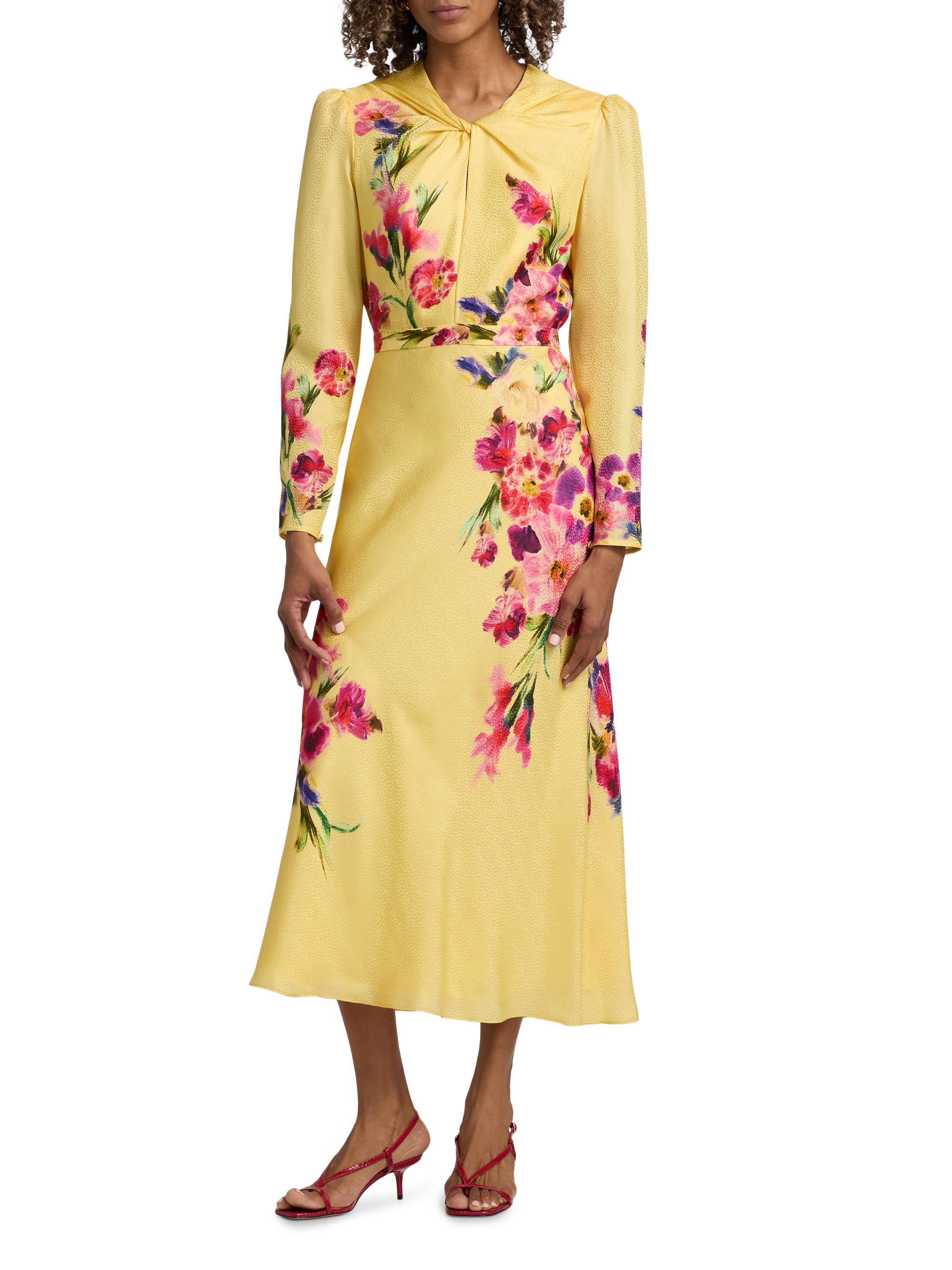 Saloni Women's Claudia Floral Satin Silk Midi-Dress - Kanjiro Adorning Placement | Thumbnail 3