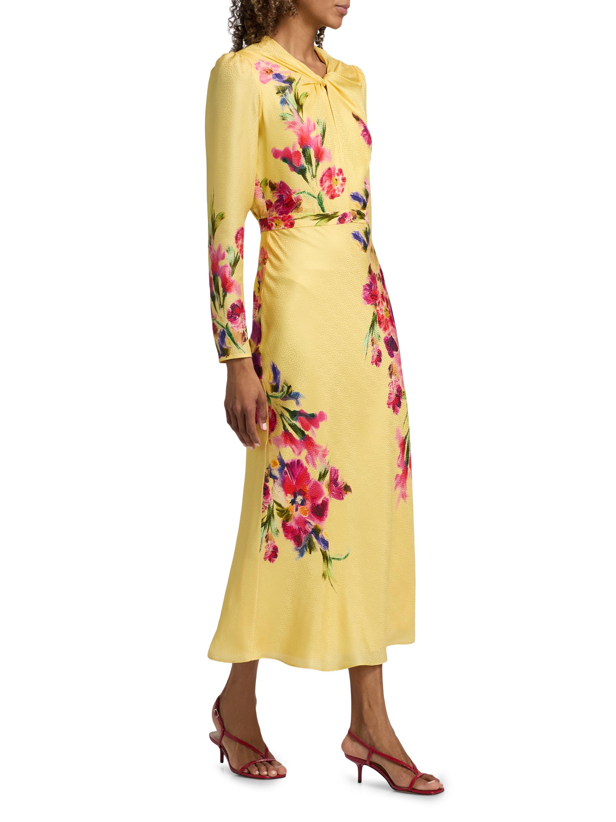 Saloni Women's Claudia Floral Satin Silk Midi-Dress - Kanjiro Adorning Placement | Thumbnail 4