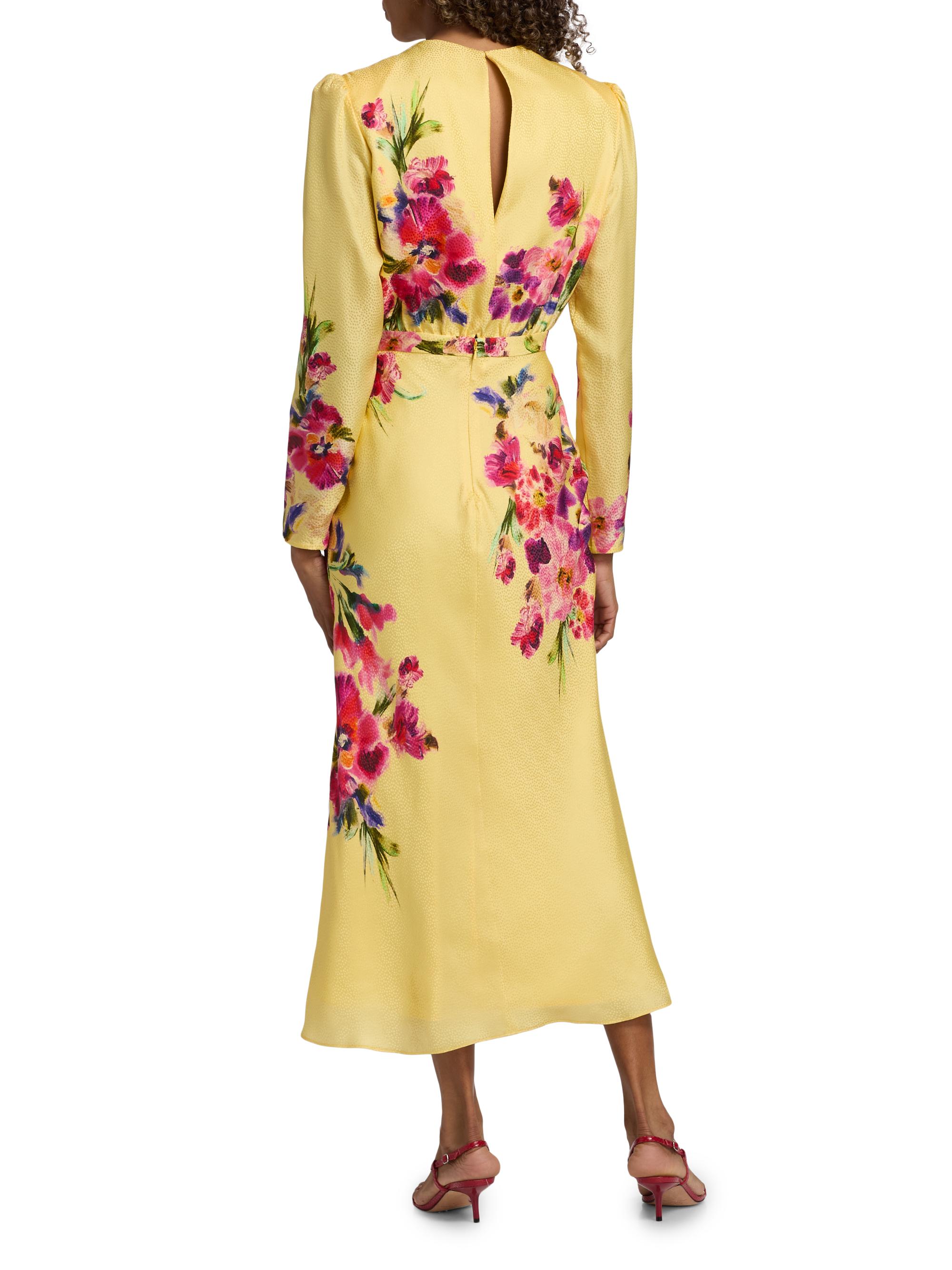 Saloni Women's Claudia Floral Satin Silk Midi-Dress - Kanjiro Adorning Placement | Thumbnail 5