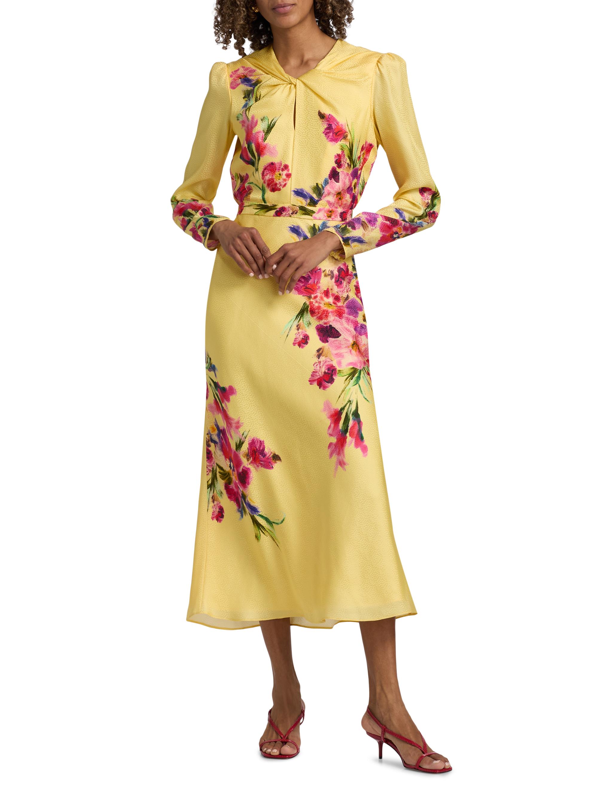 Saloni Women's Claudia Floral Satin Silk Midi-Dress - Kanjiro Adorning Placement | Thumbnail 2