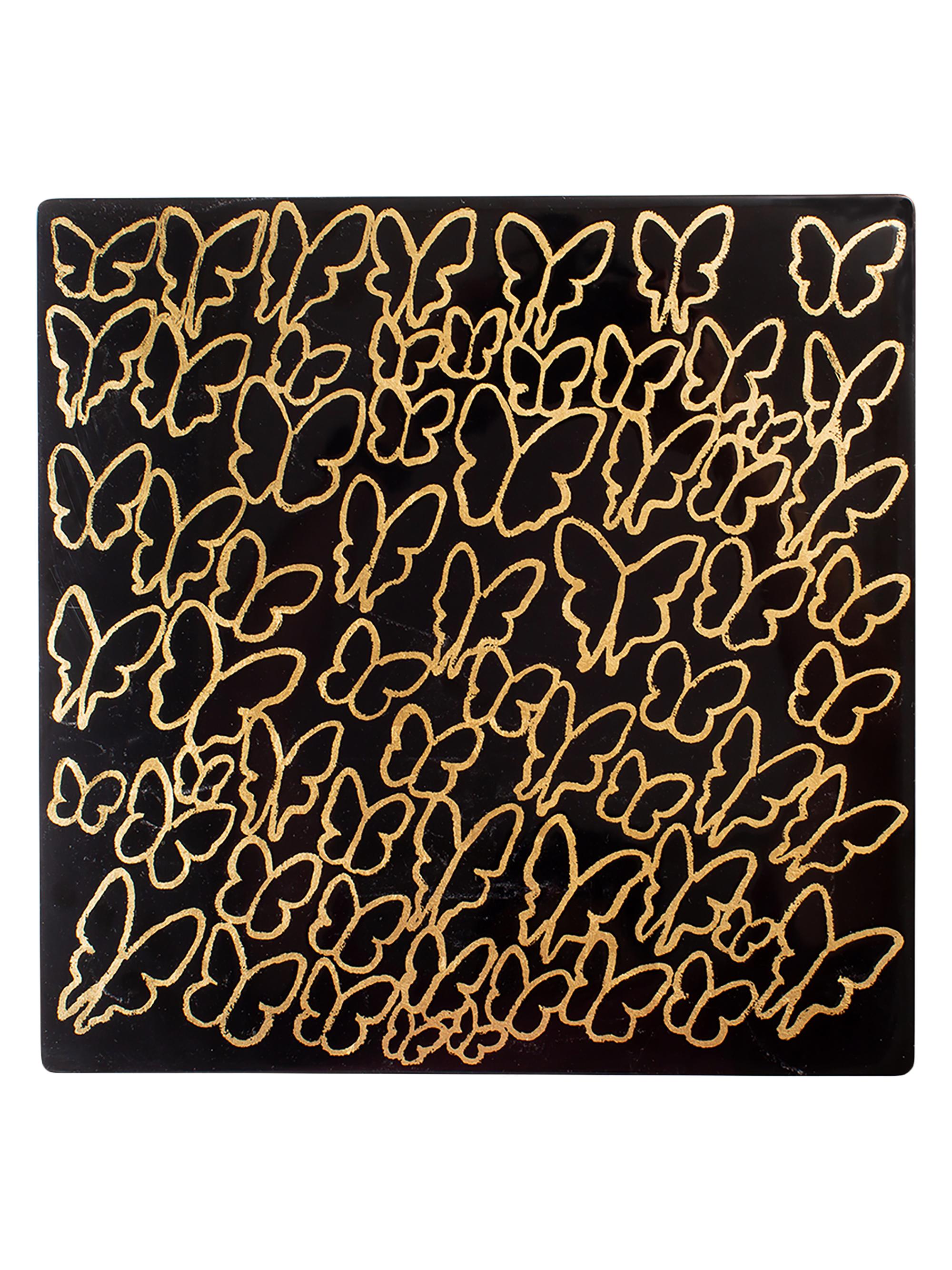 Hunt Slonem Midnight Butterflies Metallic-Print Lacquer Square Placemat