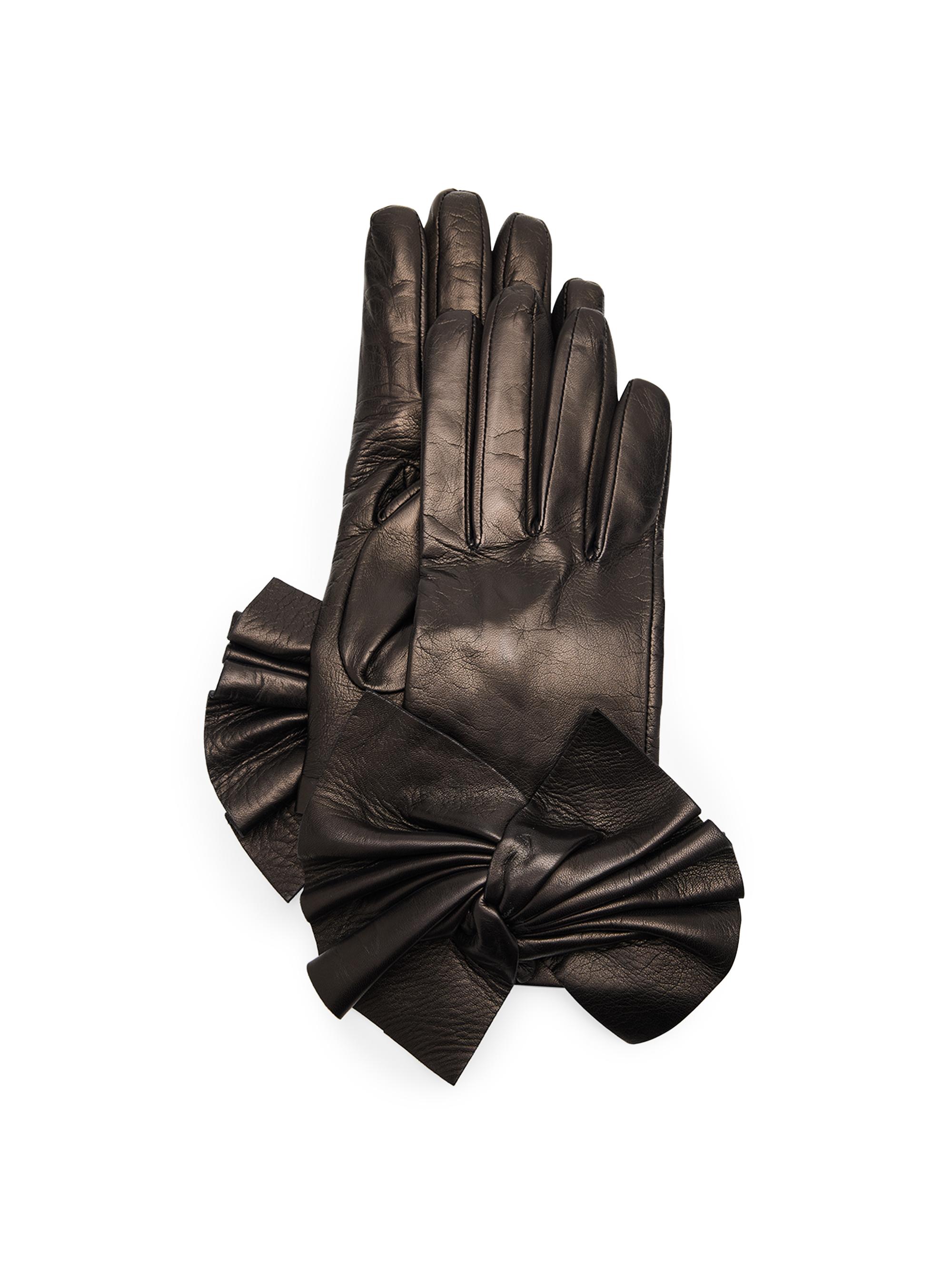 Paula Rowan Women's Minnie Twisted-Bow Leather Gloves - Black