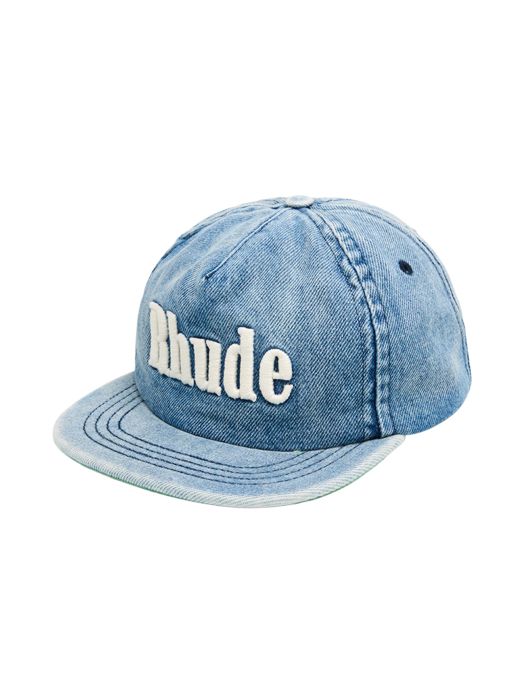Rhude Men's Embroidered Logo Flat-Brim Denim Baseball Cap - Light Blue