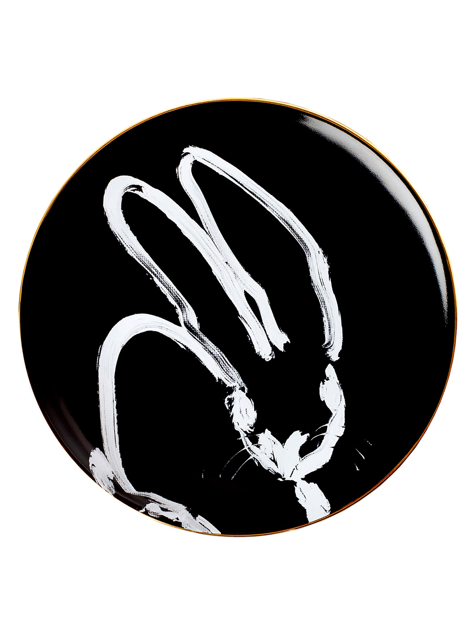 Hunt Slonem Rabbit Run 14K-Gold-Rim Stoneware Dinner Plate - Black
