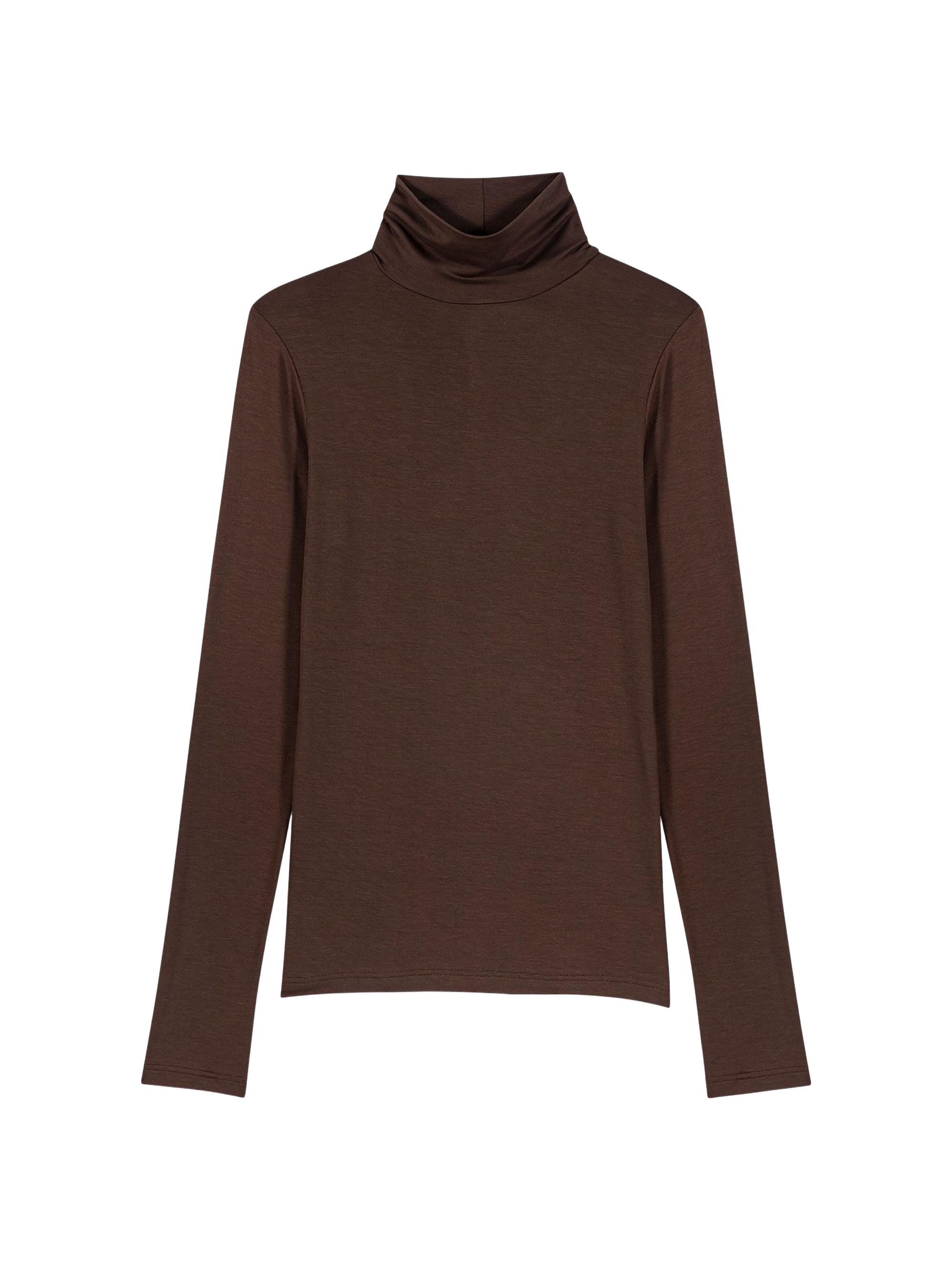 Maje Women's Roll Neck T-Shirt - Dark Brown