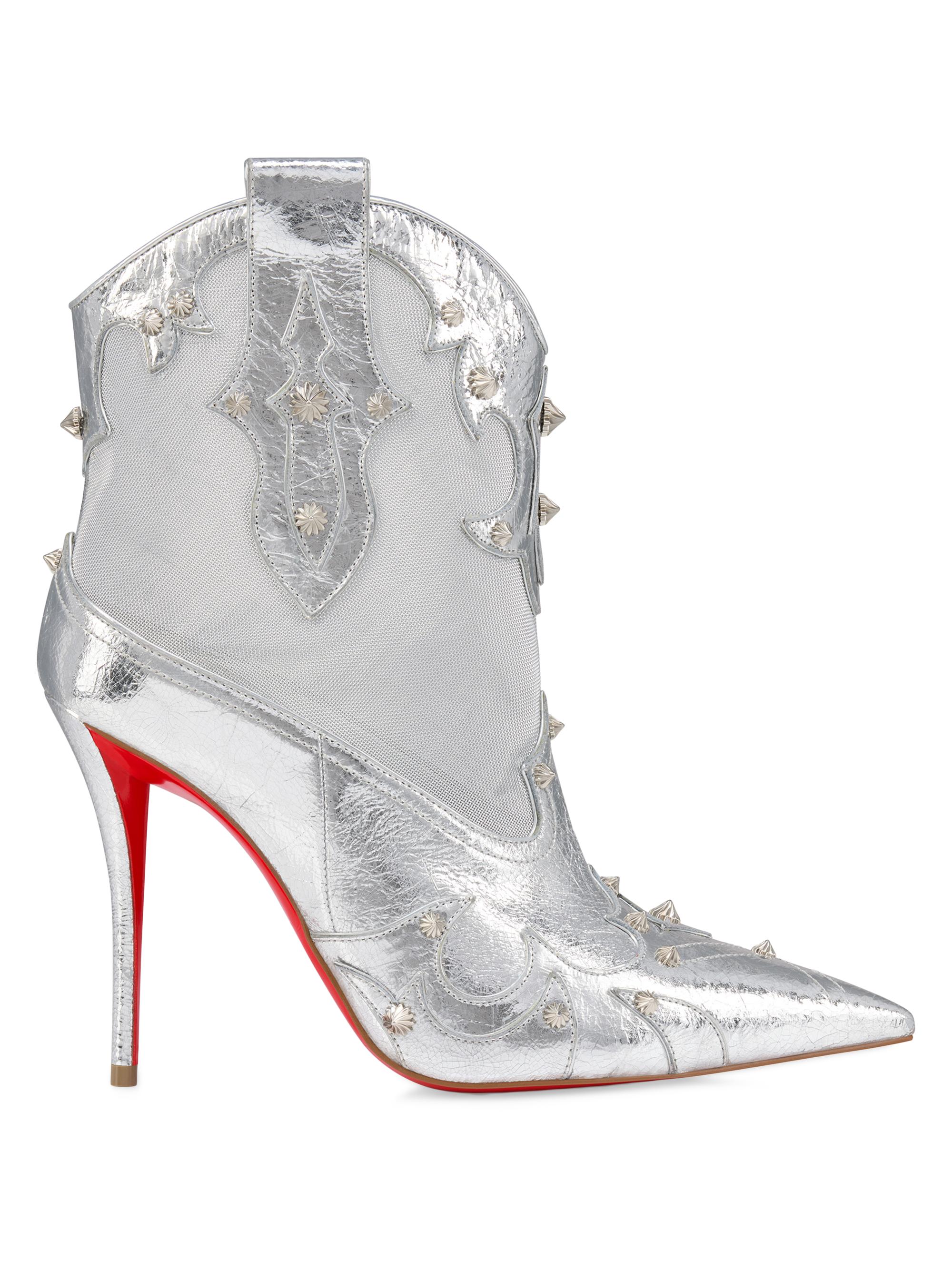 Christian Louboutin Women's Bootytiag 100MM Laminated Leather Booties - Silver