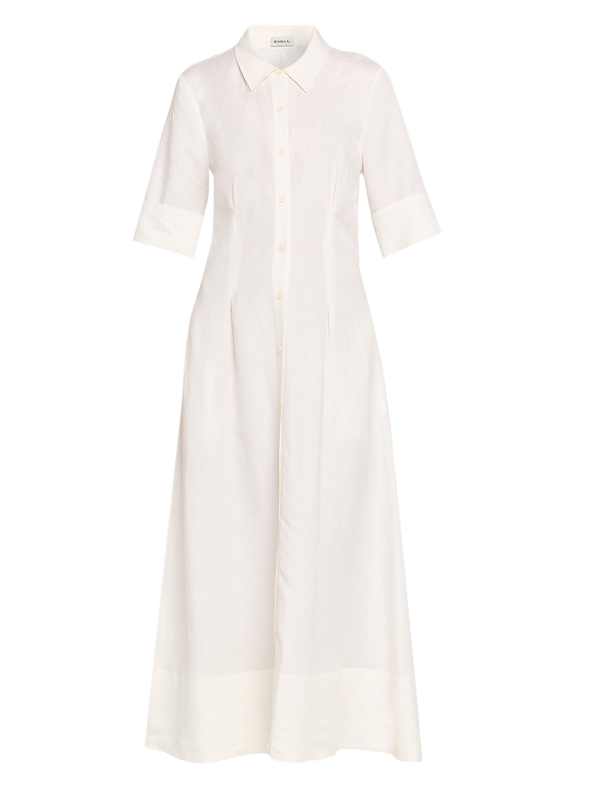 SIMKHAI Women's Claudine Linen-Blend Midi-Shirtdress - White