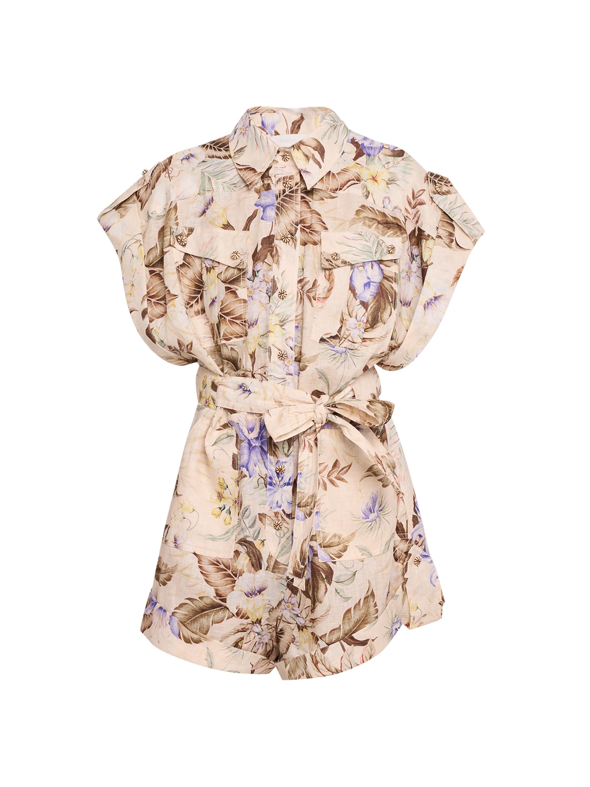 Zimmermann Women's Coco Tropical-Print Linen Short Jumpsuit - Multi Pattern