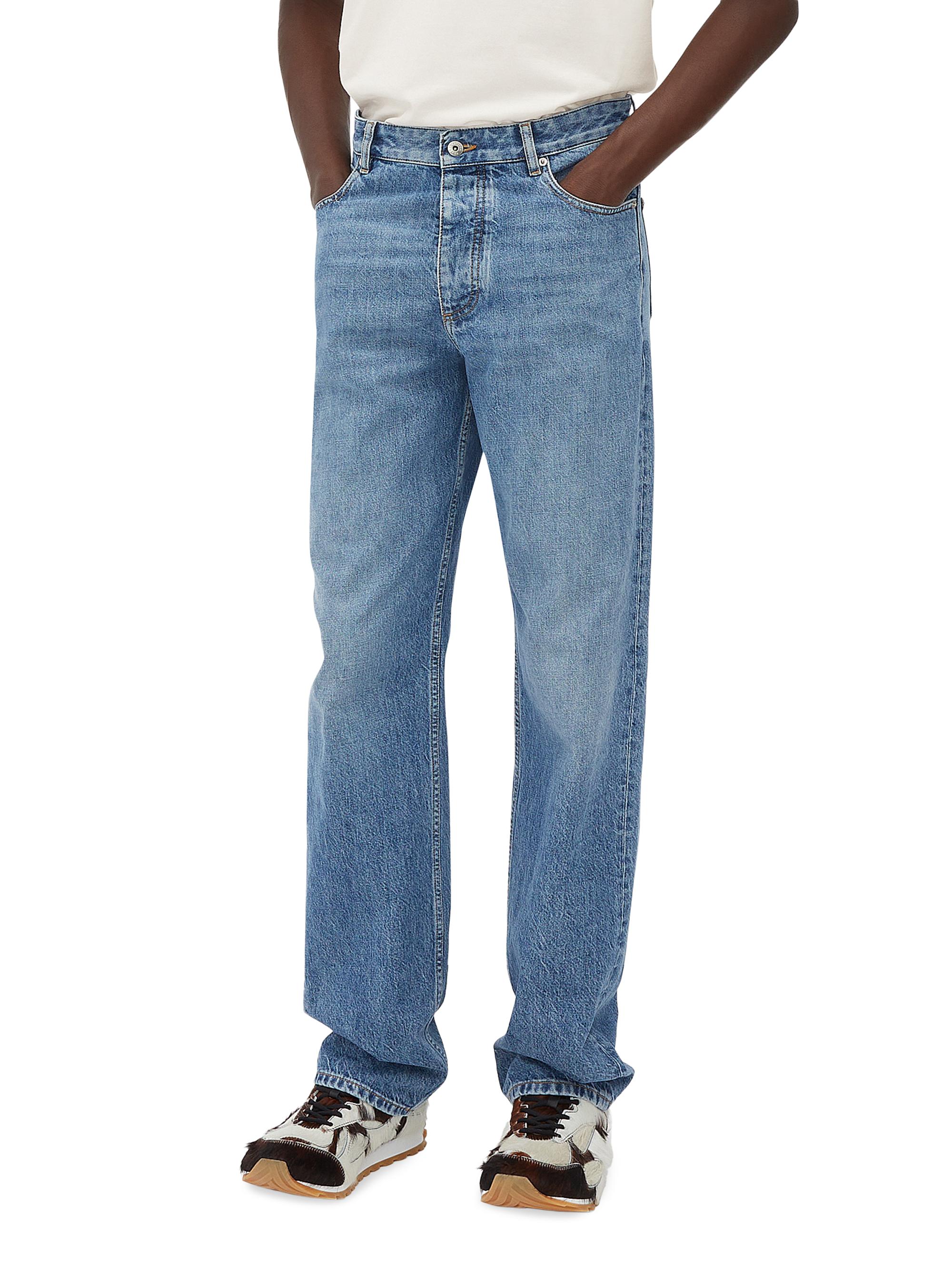 Bottega Veneta Men's Intrecciato-Patch Relaxed Straight-Leg Jeans - Blue Black