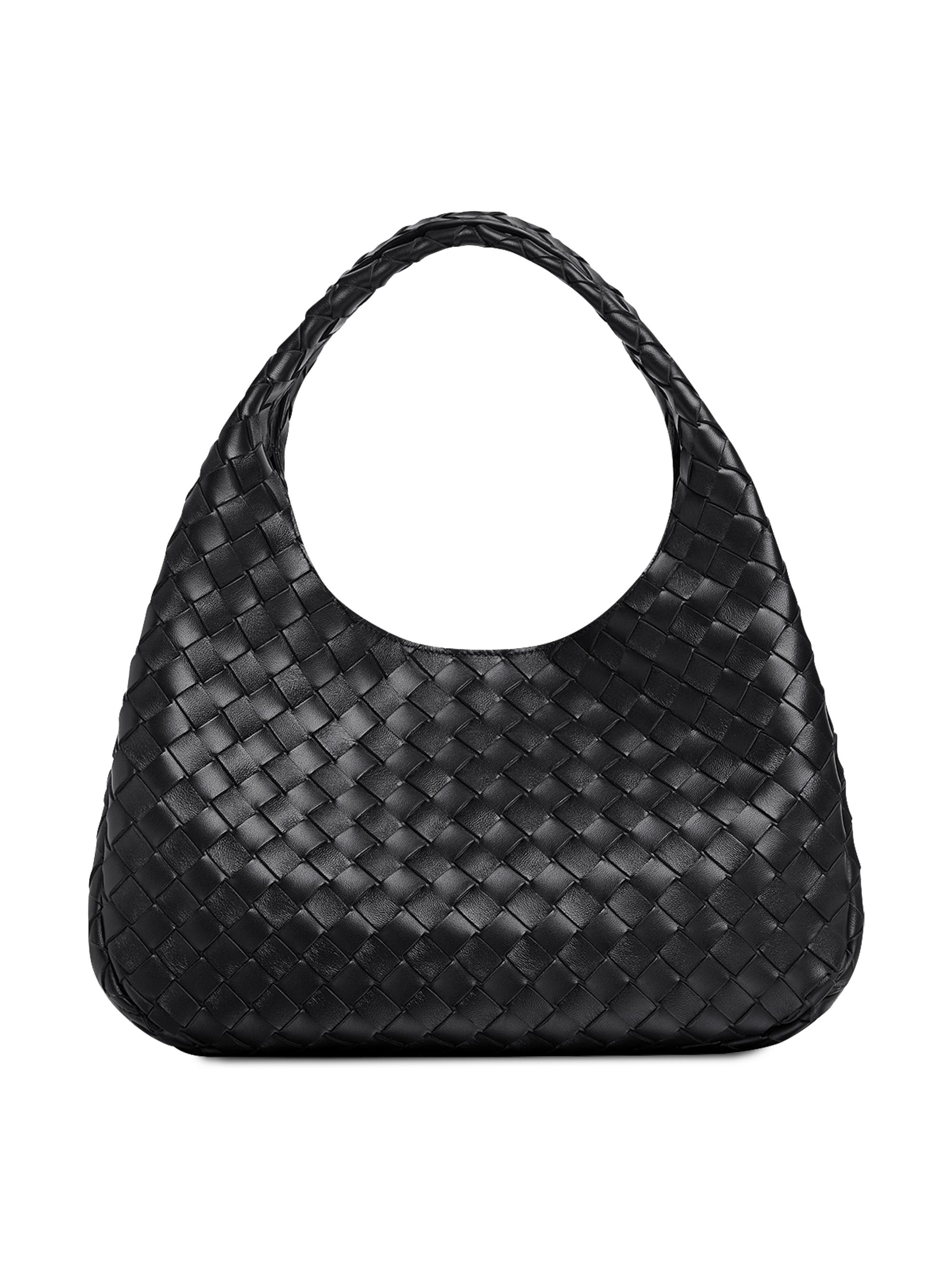 Bottega Veneta Women's  Campana Intrecciato Leather Shoulder Bag - Black Brass