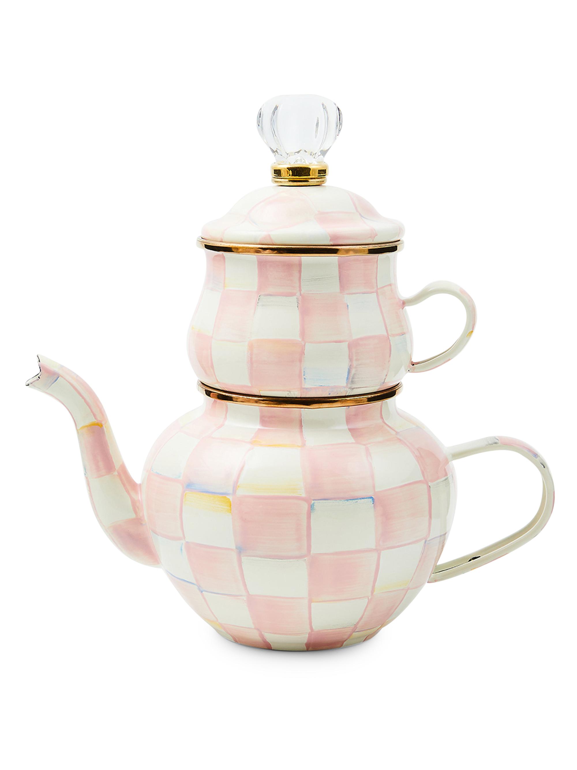 MacKenzie-Childs Rosy Check Enamel High Tea Set