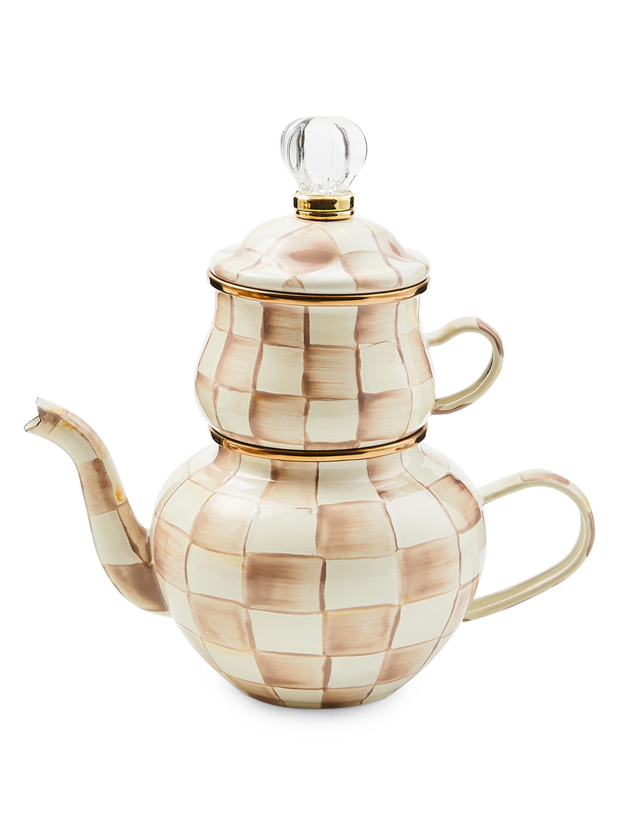 MacKenzie-Childs Mocha Check High Tea Set