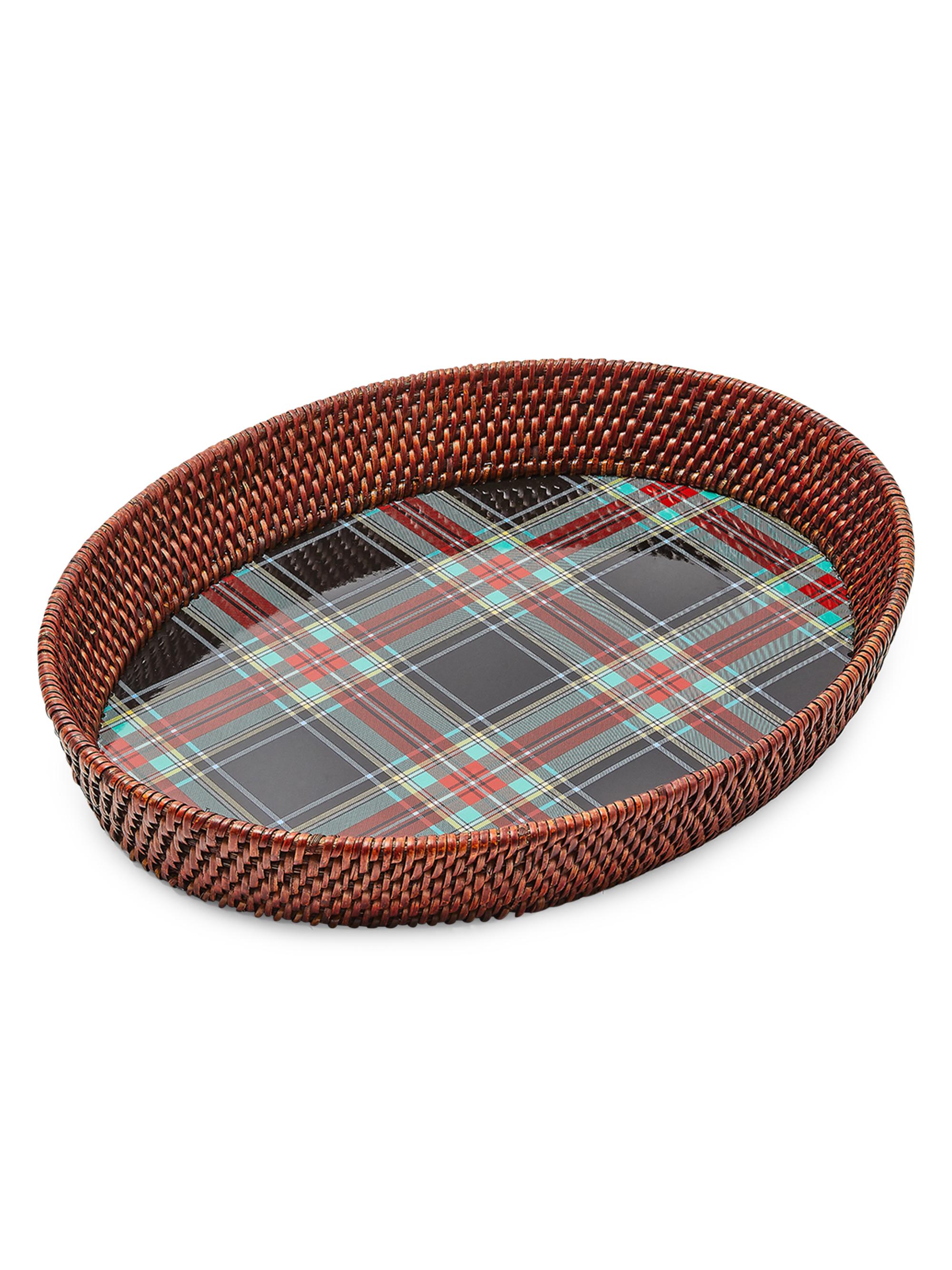 MacKenzie-Childs Tartan Rattan Small Serving Tray