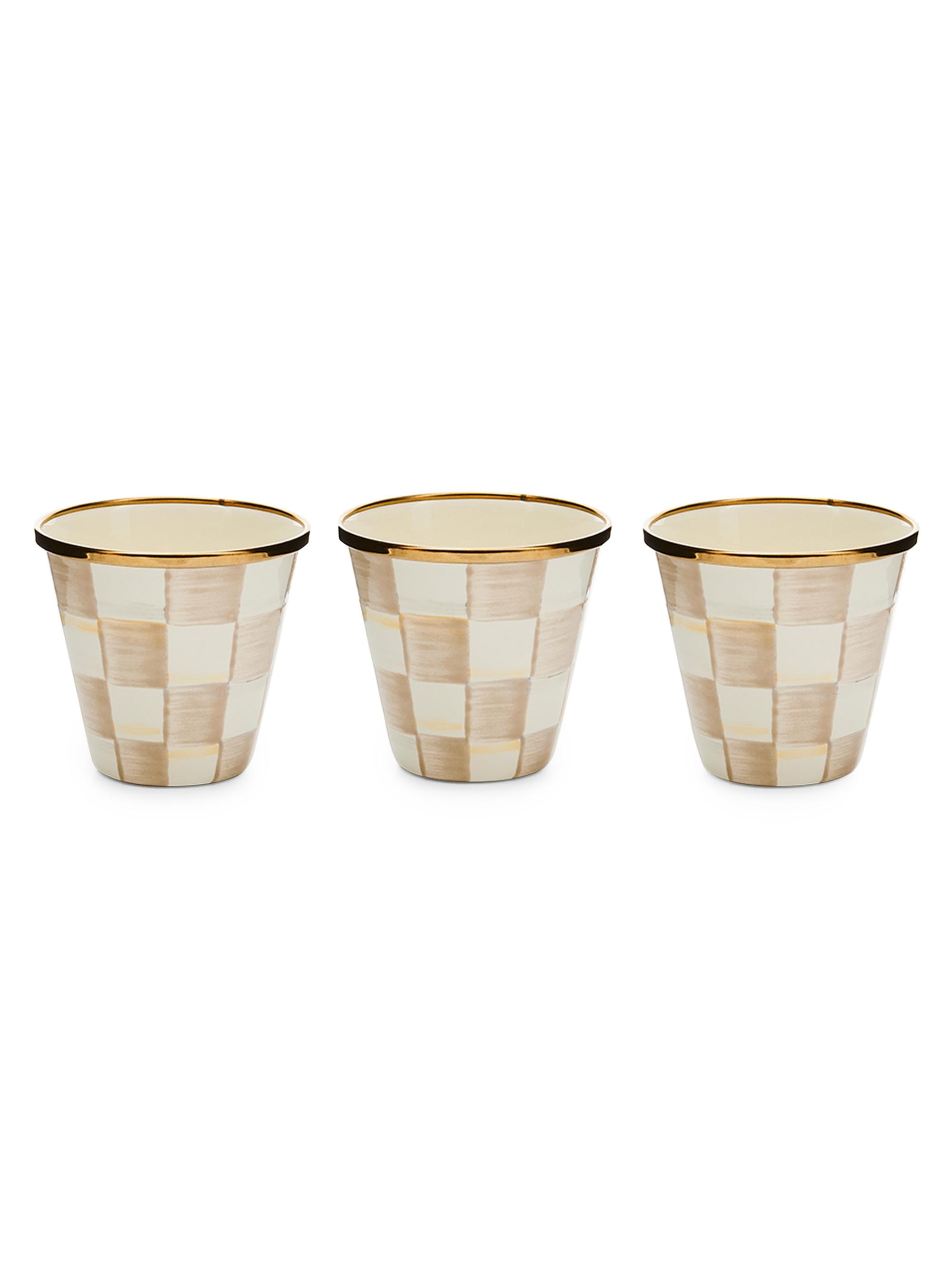 MacKenzie-Childs Mocha Check 3-Piece Herb Pot Set