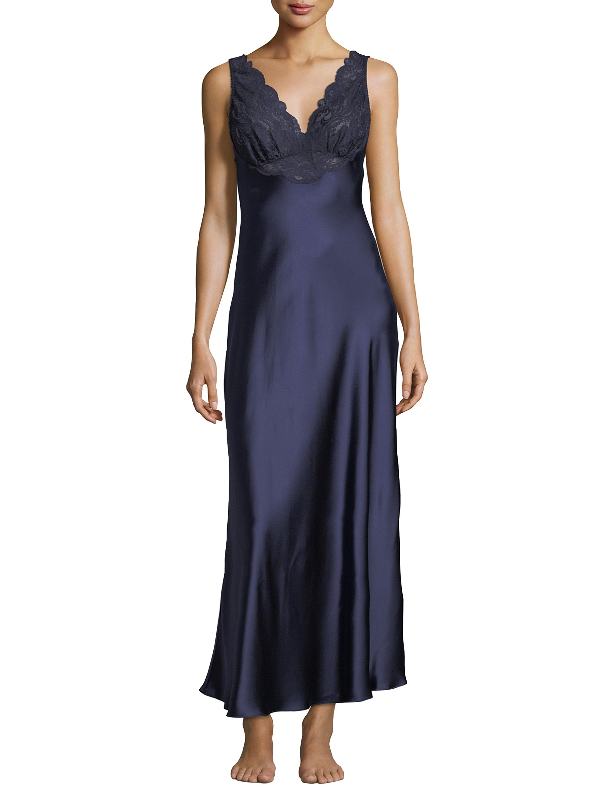 Christine Lingerie Women's Bijoux Lace & Satin Nightgown - Navy
