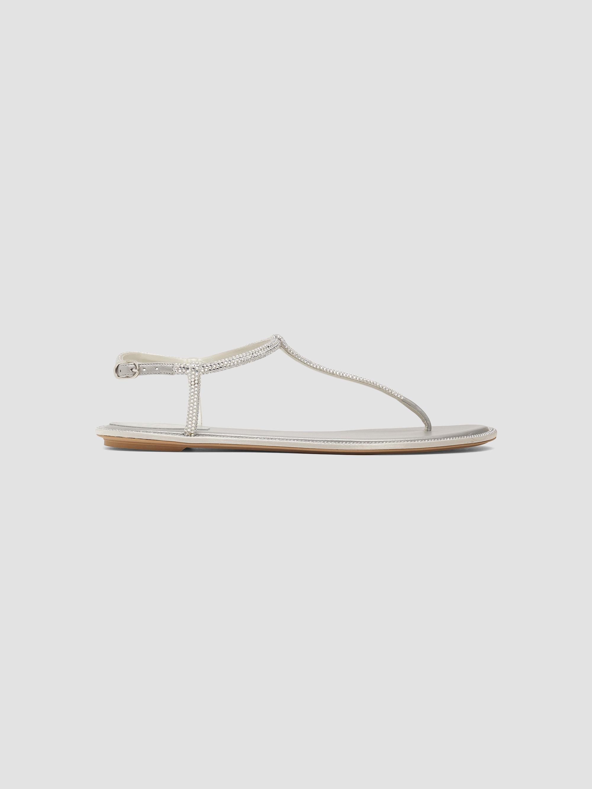 Rene Caovilla Women's Diana Crystal-Strap Silk Flat Sandals - Grey Satin Silver | Thumbnail 7
