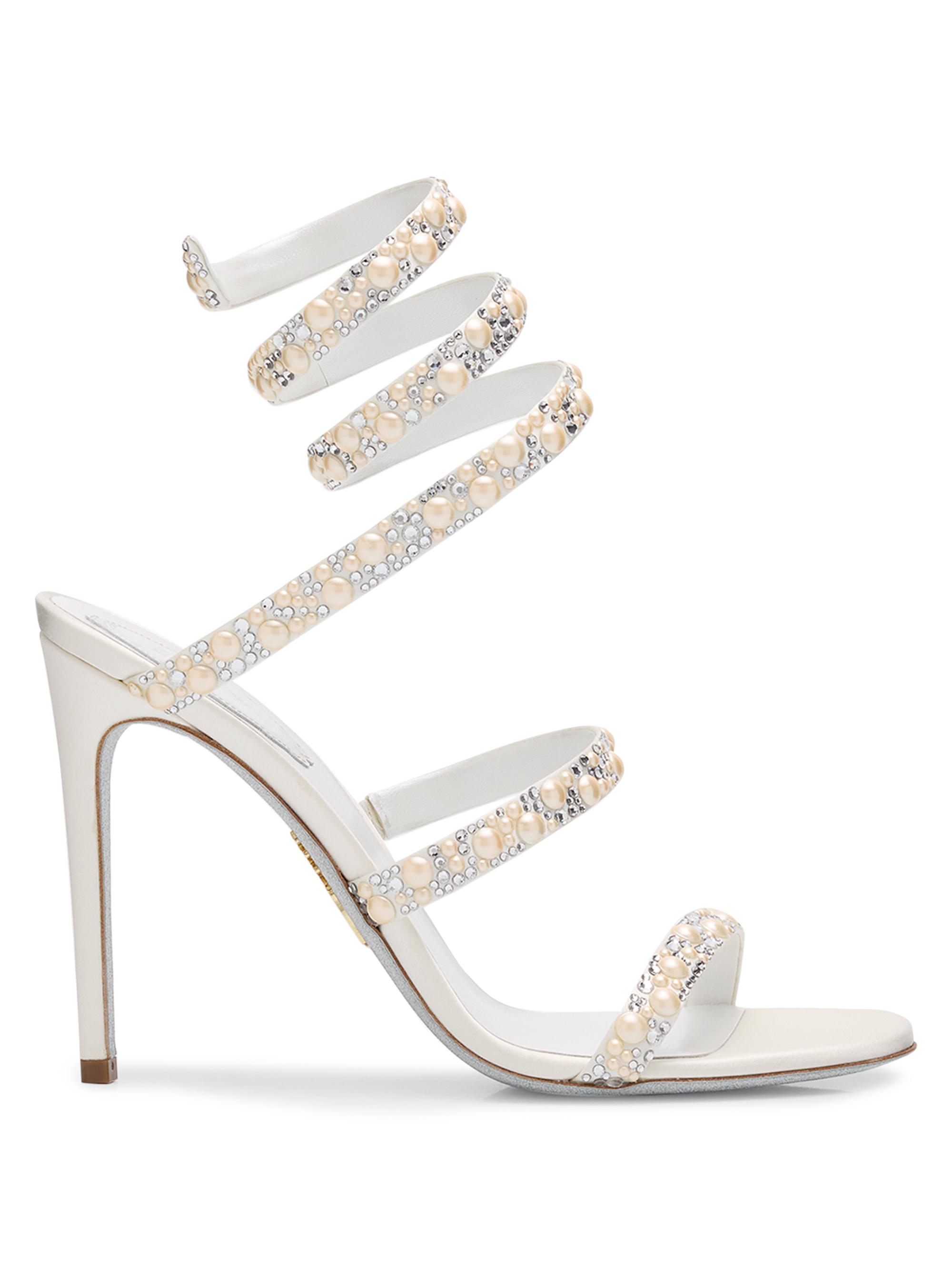 René Caovilla Women's Cleo 105MM Wraparound Embellished Silk Sandals - White