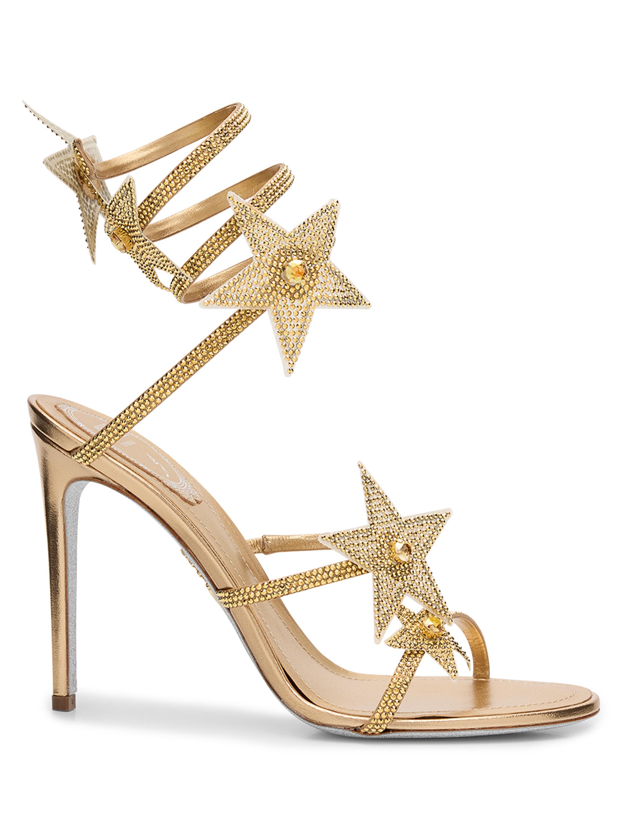 René Caovilla Women's Cleo 5MM Wraparound Crystal-Embellished Silk Sandals - Gold