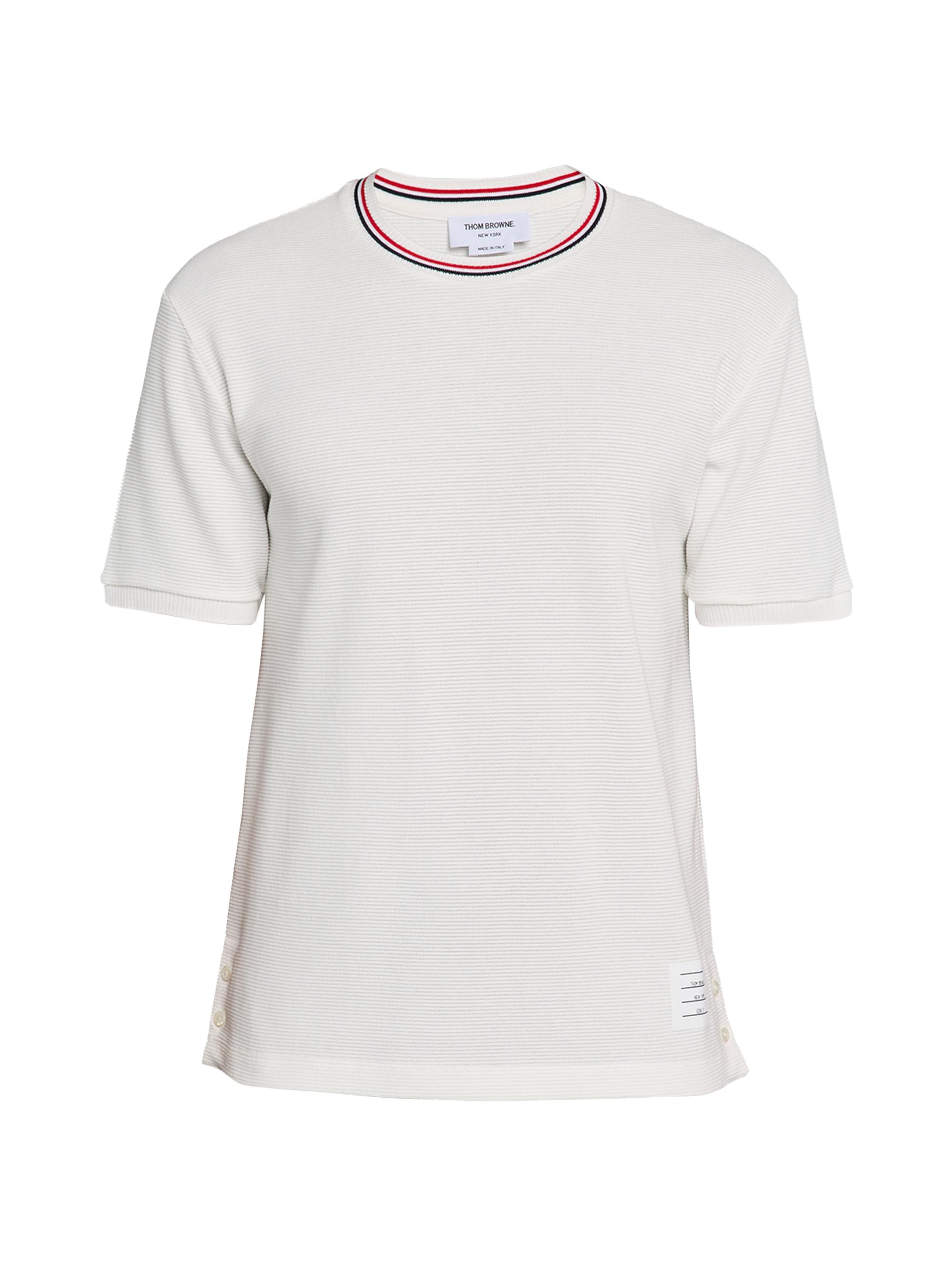 Thom Browne Men's Waffle-Knit Crewneck T-Shirt - White