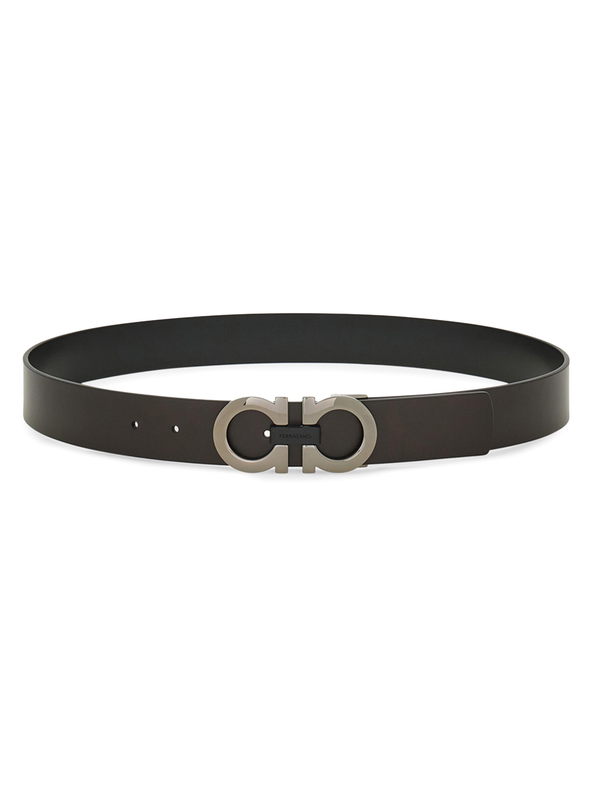 FERRAGAMO Men's Gancini Reversible Leather Belt - Brown Black