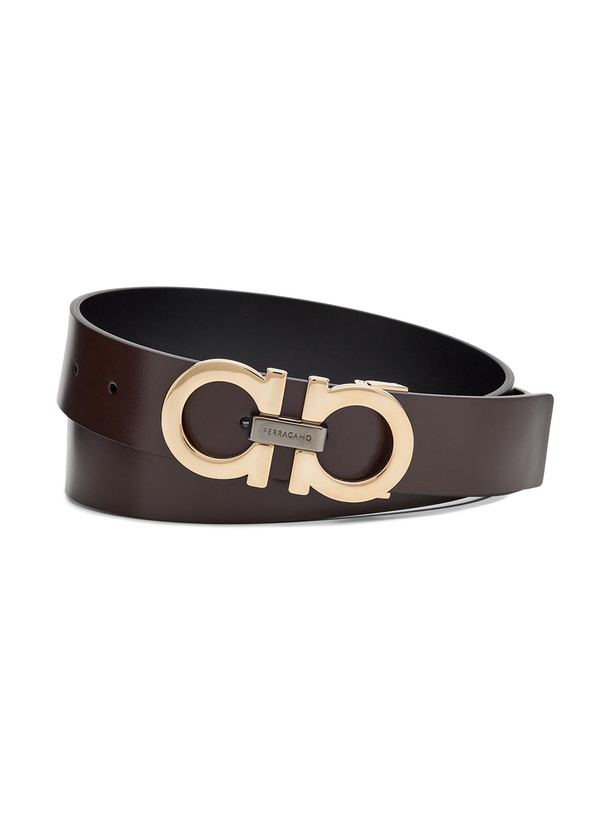 FERRAGAMO Men's Reversible Smooth Leather Gancini-Buckle Belt - Brown Black
