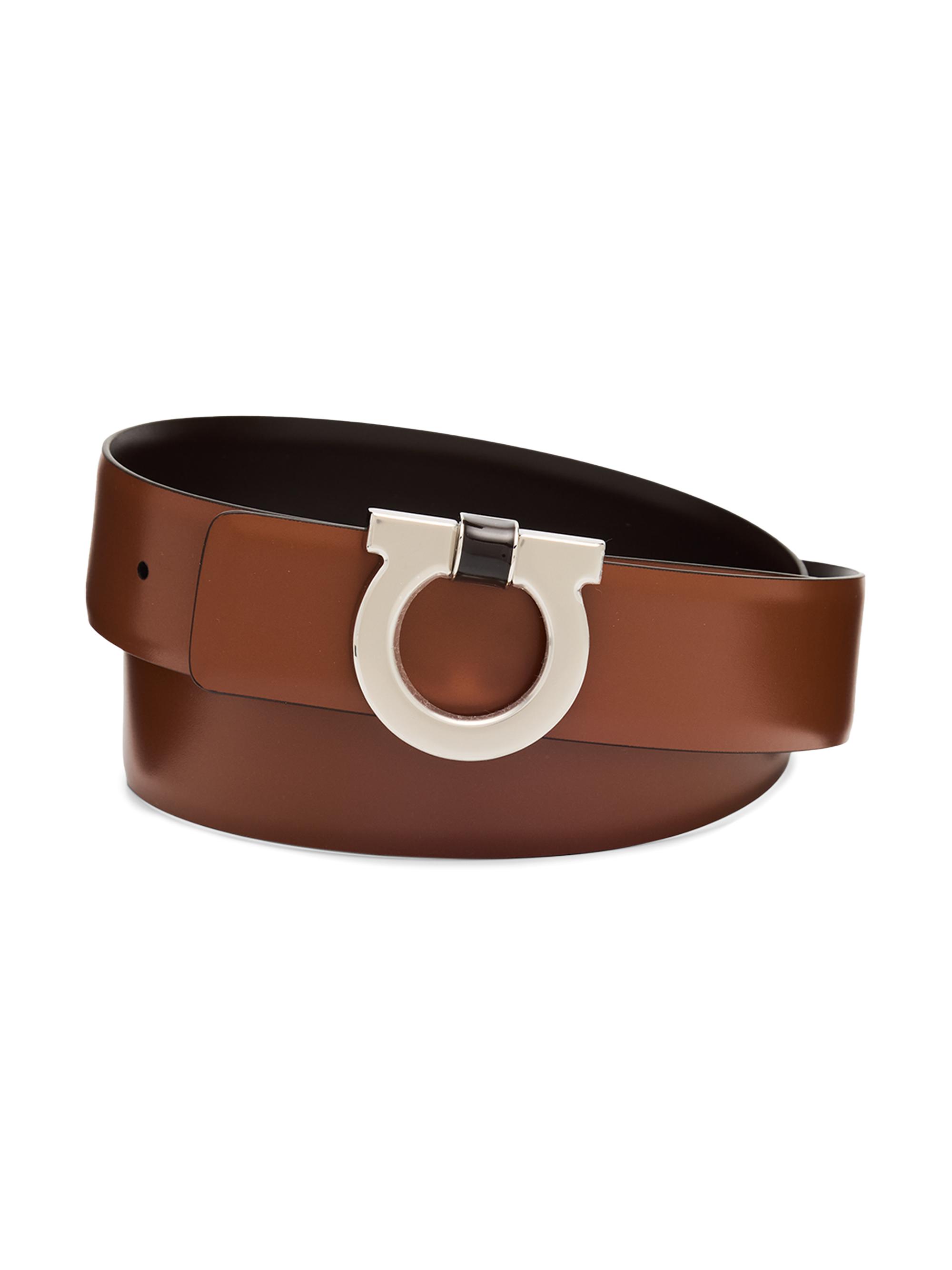 FERRAGAMO Men's Gancio-Buckle Reversible Leather Belt - Brown