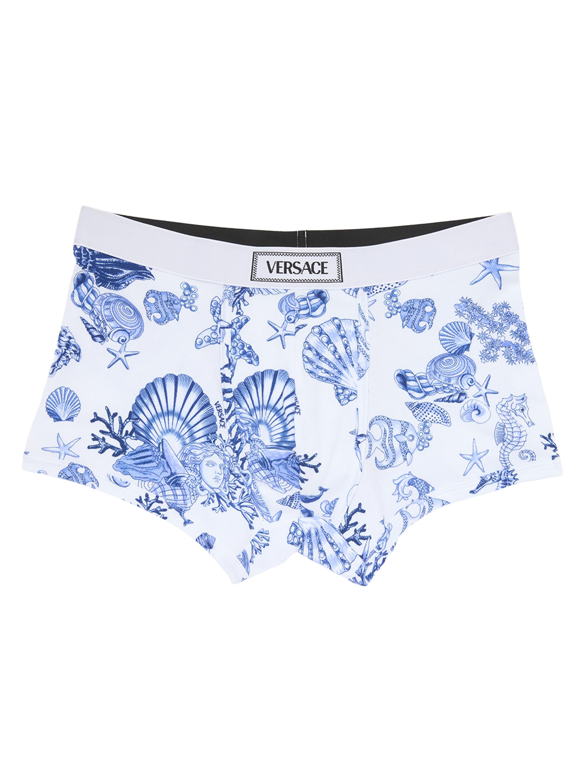 Versace Men's La Vacanza Ribbed Boxer Briefs - Blue Pattern