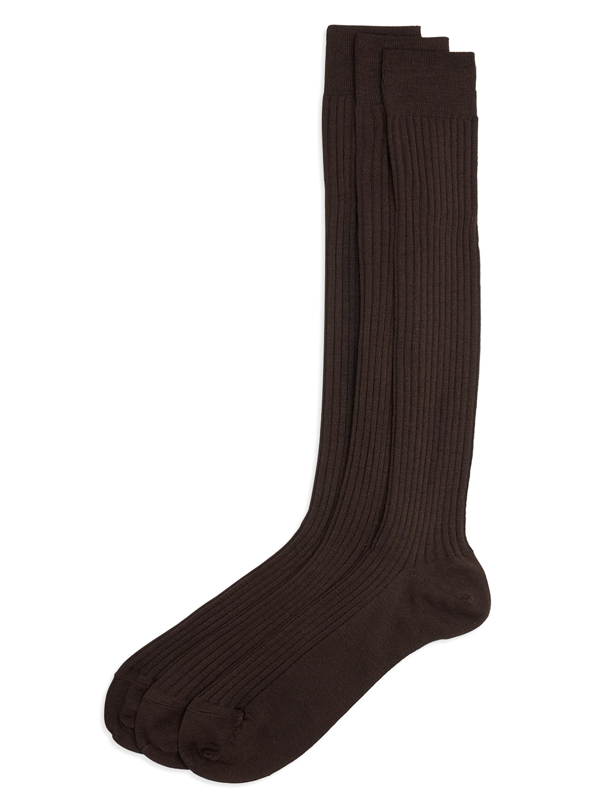 Saks Fifth Avenue Men's Ribbed Wool Over-Calf Socks 3-Pack - Brown
