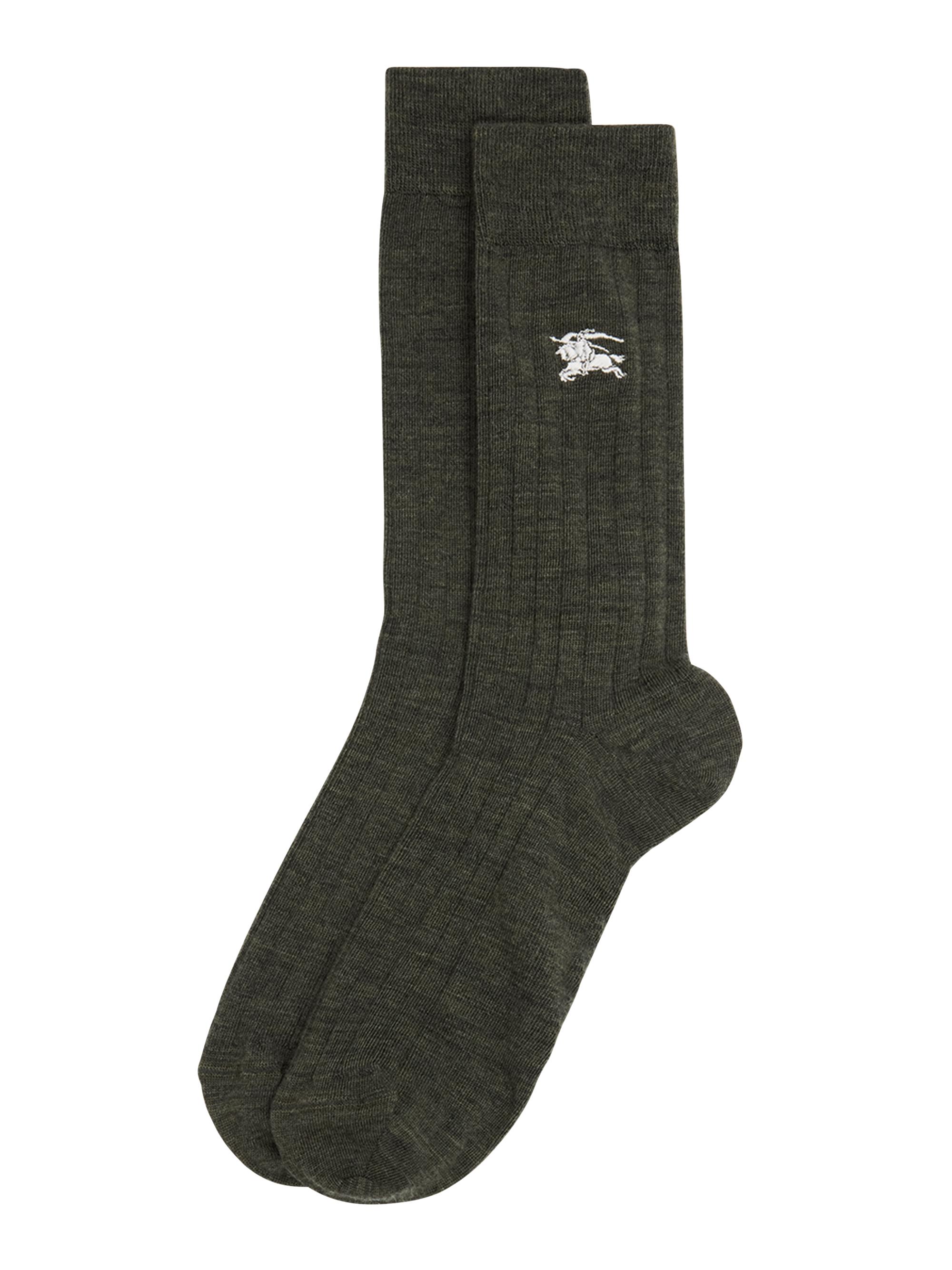 Burberry Men's Embroidered EKD Rib-Knit Crew Socks - Green