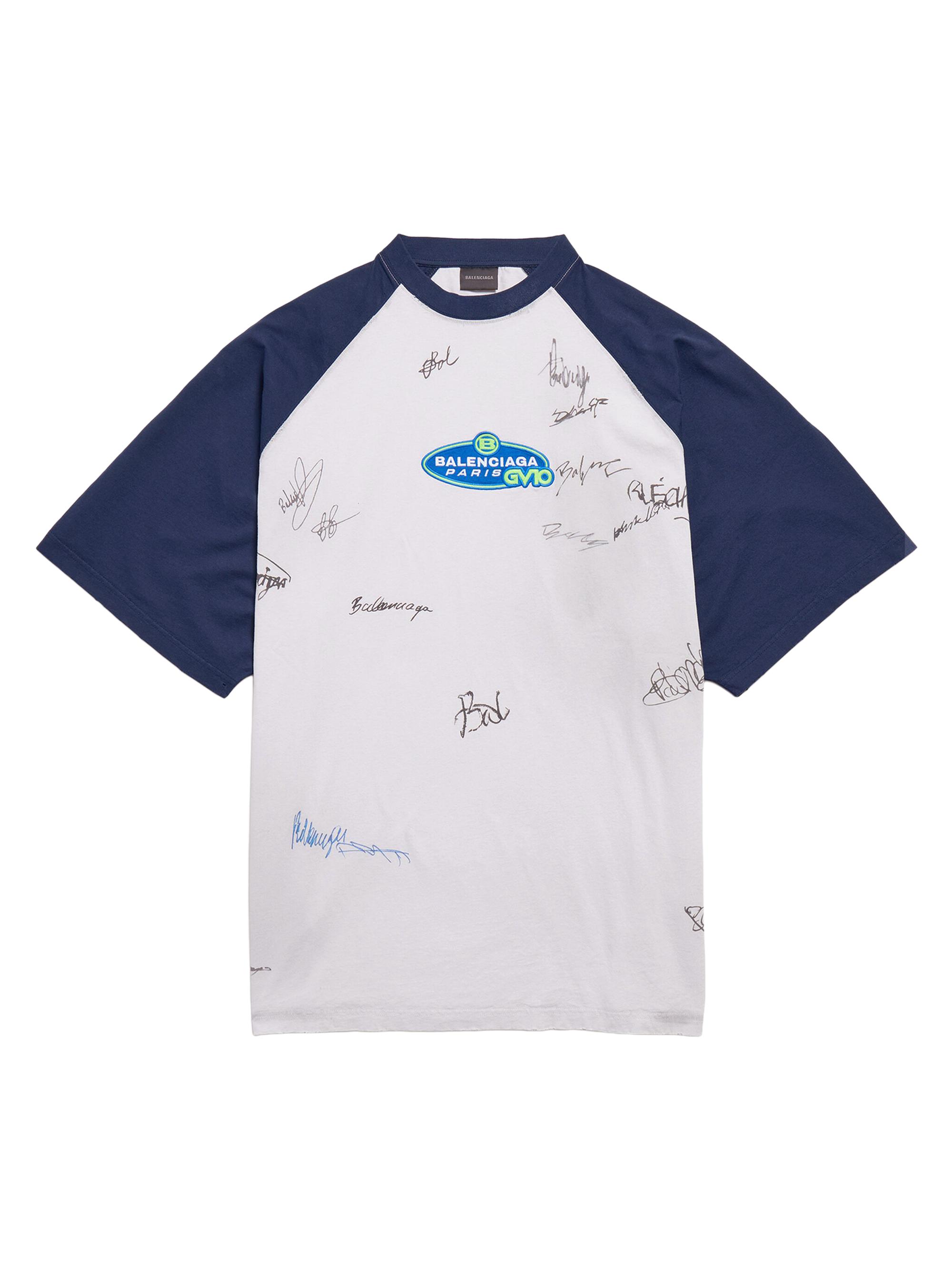 Balenciaga Men's Banana Raglan Oversized T-Shirt - Dirty White Blue