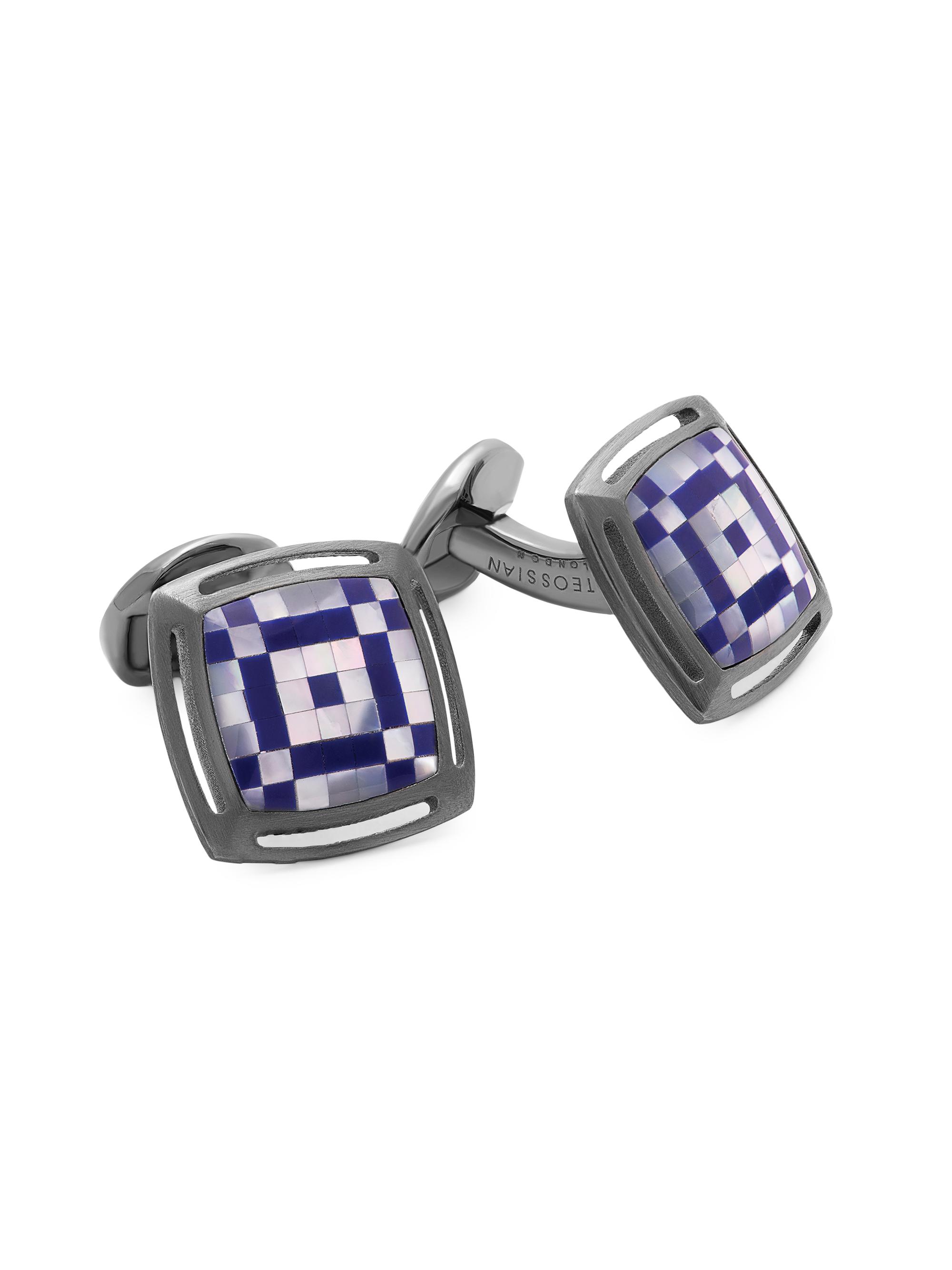 Tateossian Men's Art Deco Mosaic Mother-of-Pearl, Sodalite & Sterling Silver Cufflinks - Blue